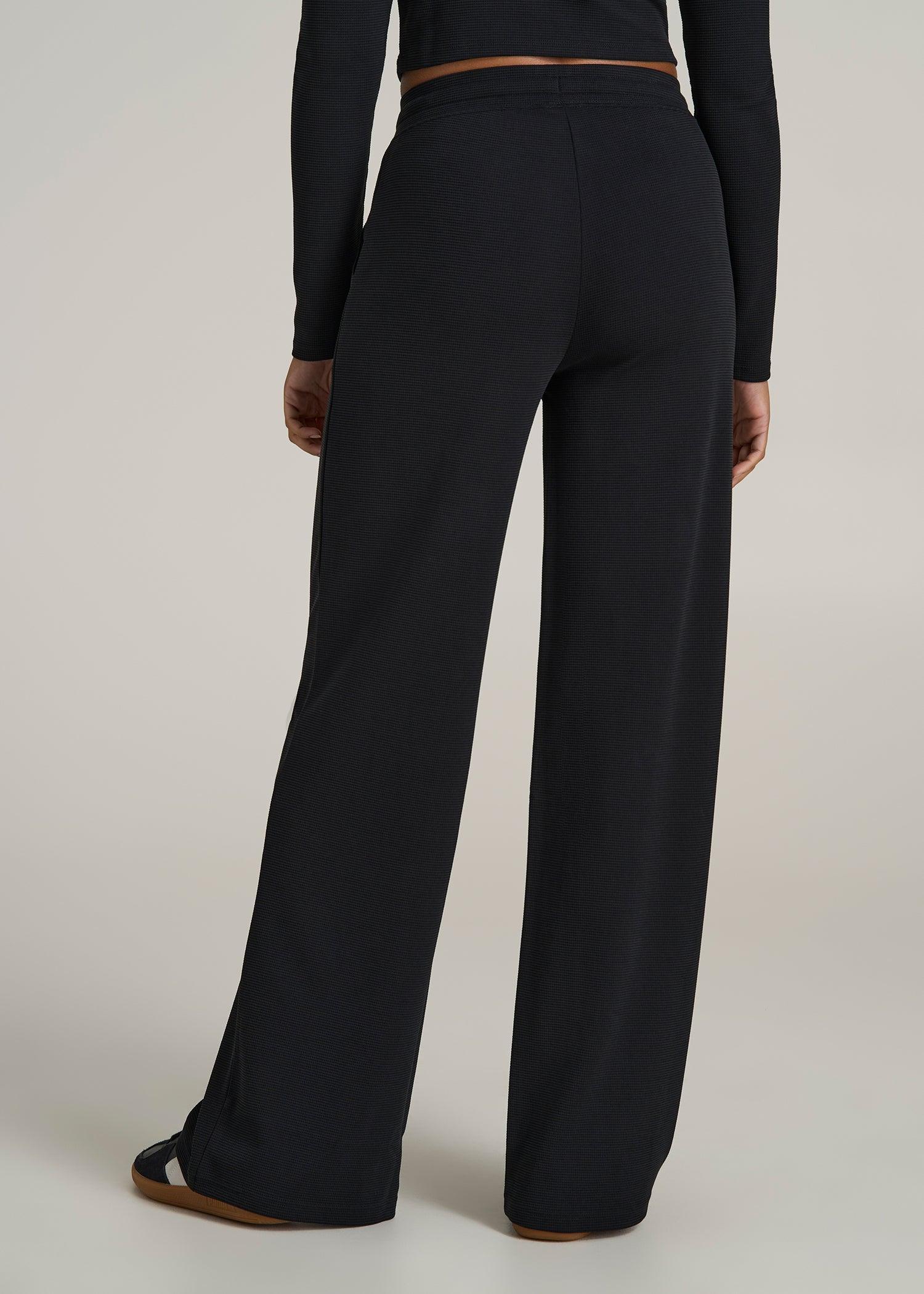 Mid-Rise Waffle Wide-Leg Pants for Tall Women in Black Product Image