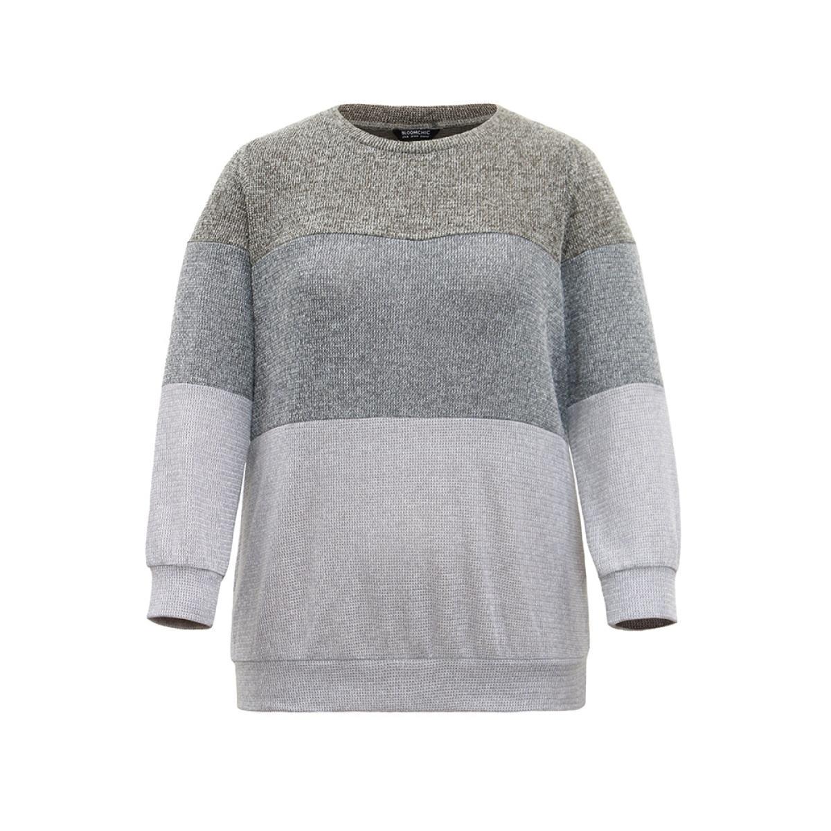 Plus Size Heather Colorblock Contrast Knit Sweatshirt Women Multicolor Casual Heather Round Neck Dailywear Sweatshirts BloomChic 22-24/3X Product Image