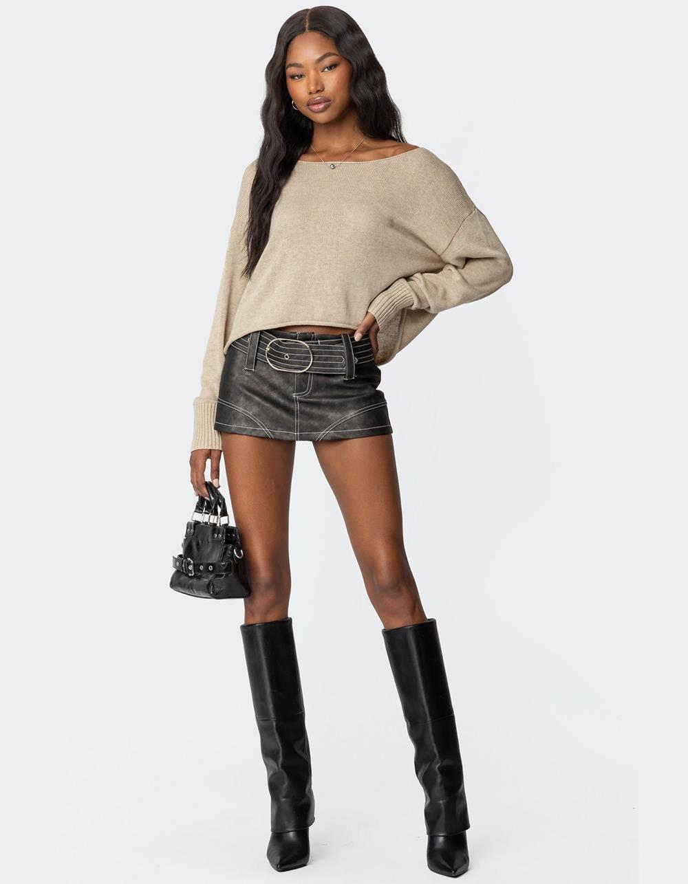EDIKTED Washed Faux Leather Mini Skort Product Image