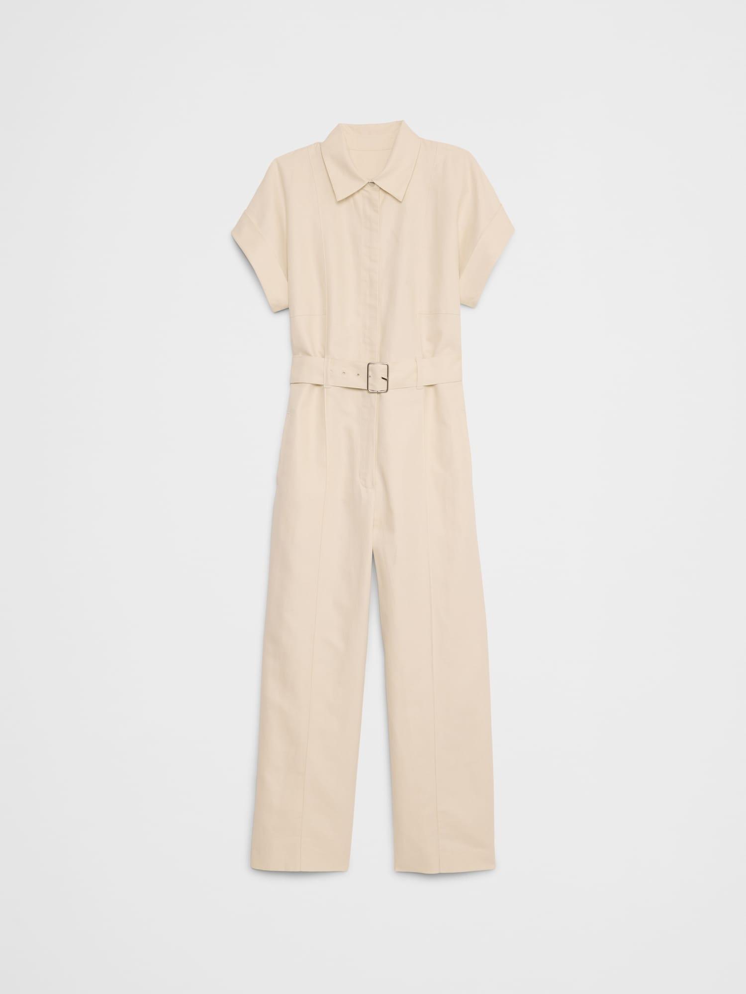 Linen-Blend Belted Jumpsuit Product Image