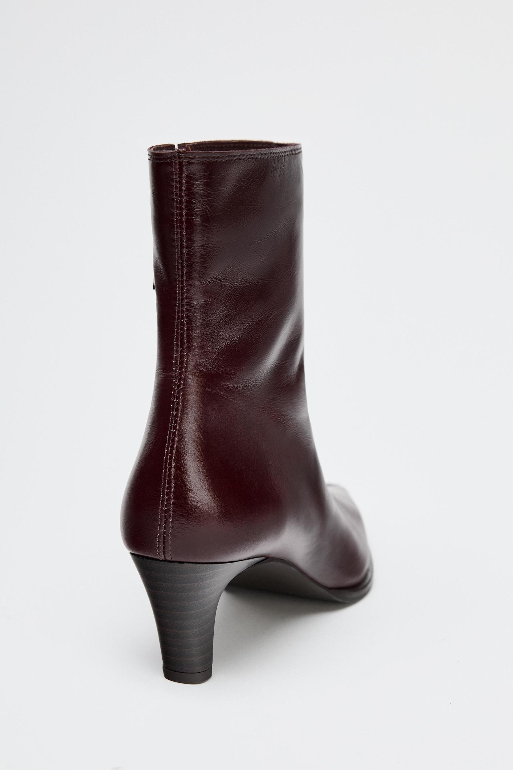 LEATHER KITTEN HEEL ANKLE BOOTS Product Image