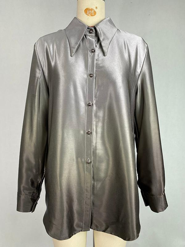 Long Sleeves Buttoned Gradient Lapel Blouses&Shirts Tops Product Image