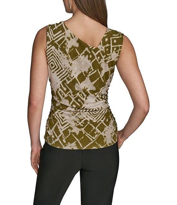 Donna Karan Scoop Neck Asymmetric Shoulder Ring Sleeveless Top Product Image