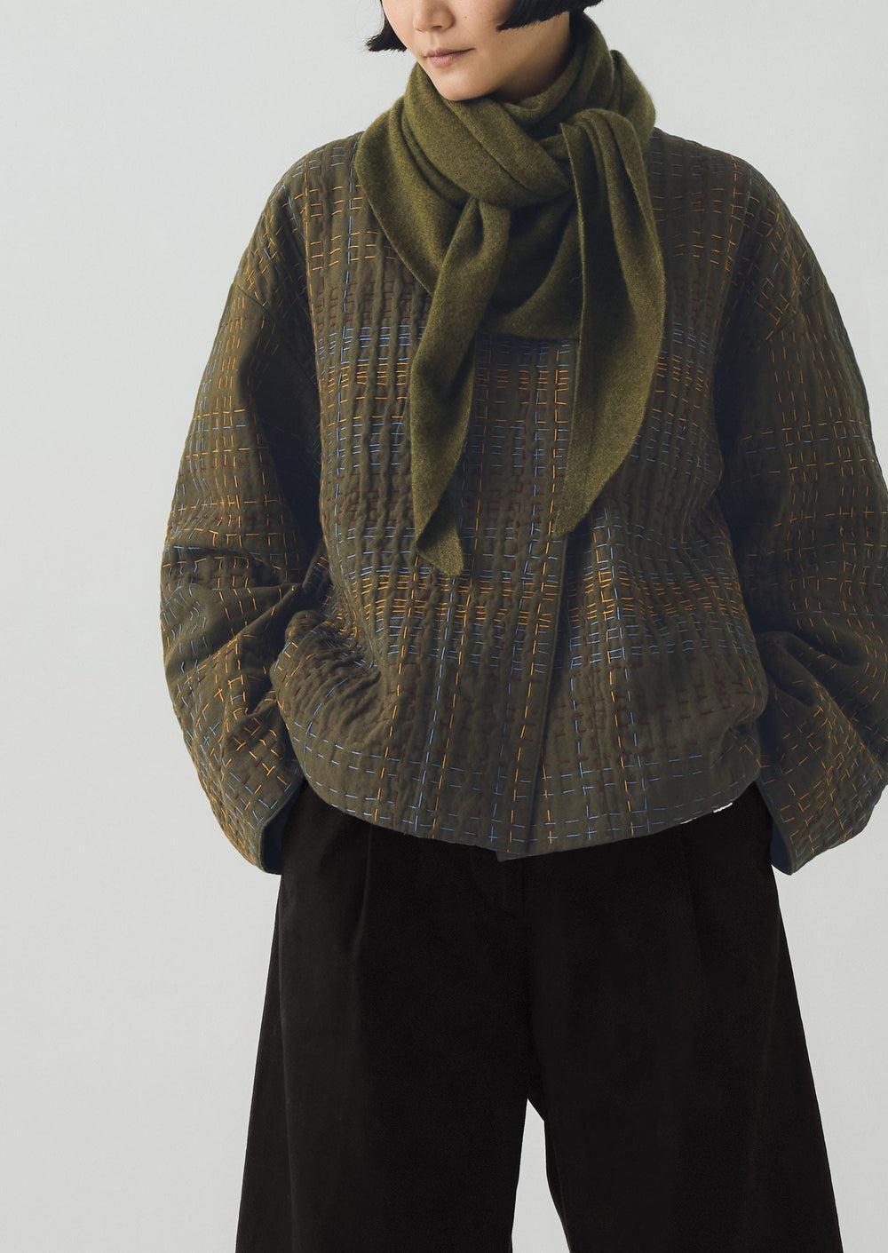 Wool Cashmere Large Bandana | Olive Product Image