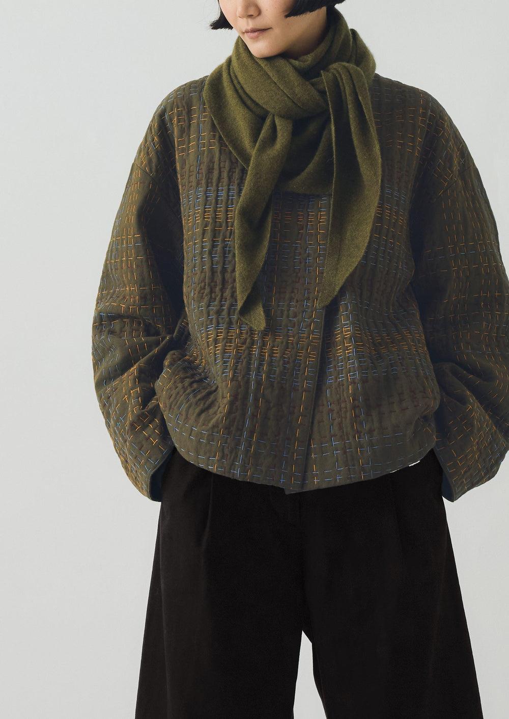 Wool Cashmere Large Bandana | Olive Product Image