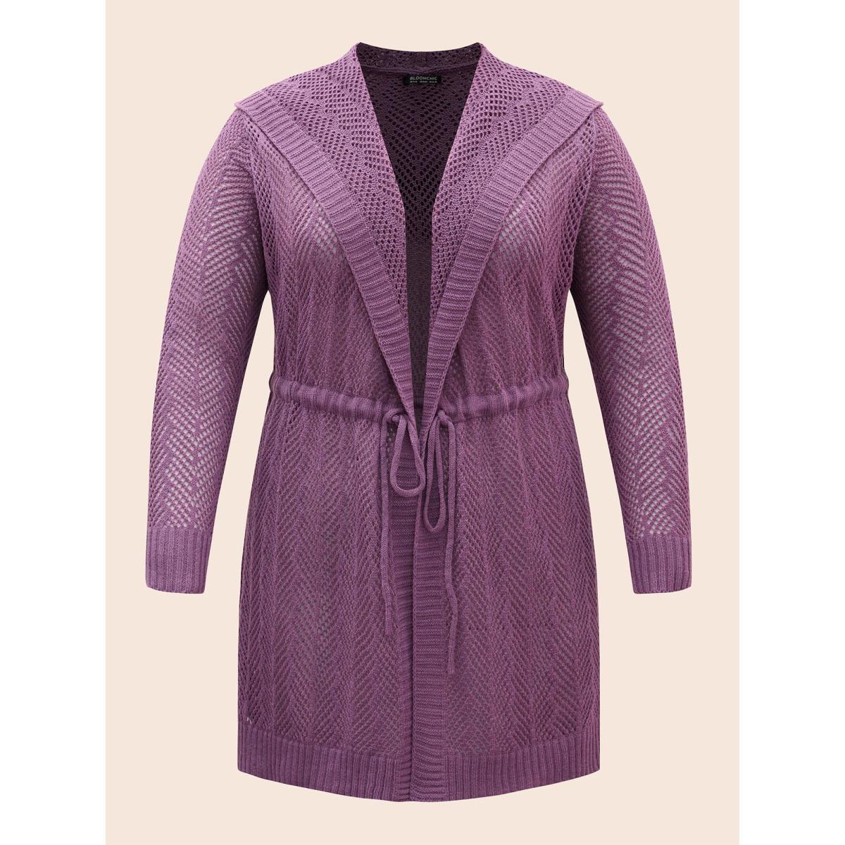 Plus Size Plain Hooded Drawstring Drop Shoulder Cardigan Eggplant Women Casual Loose Long Sleeve Everyday Cardigans BloomChic 28/5X Product Image