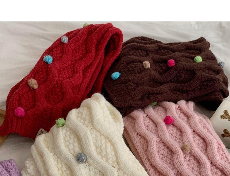 Plain Pom Pom Cable-Knit Scarf Product Image