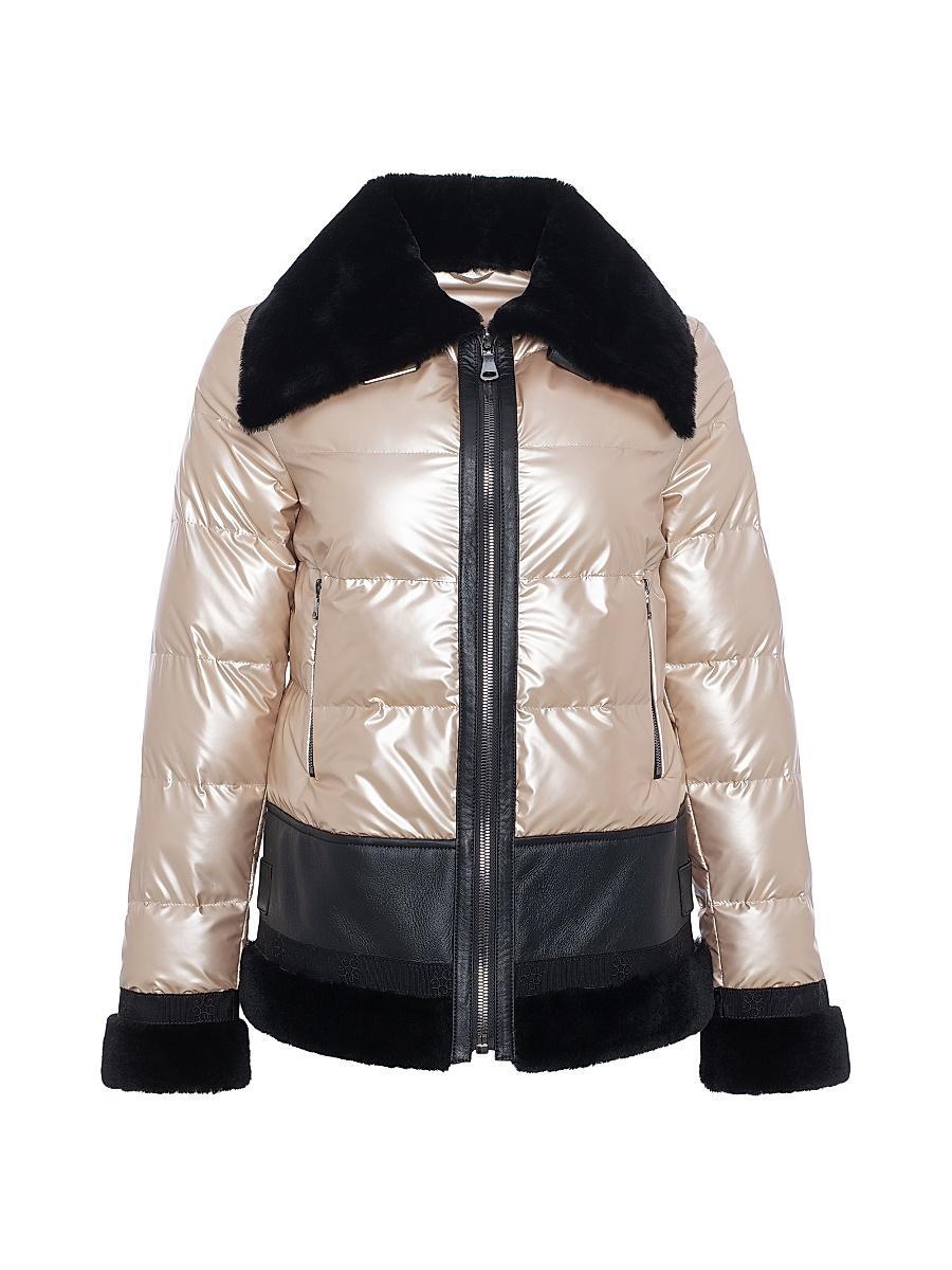Womens Quilted Jacket with Merino Shearling Lamb Trim Product Image