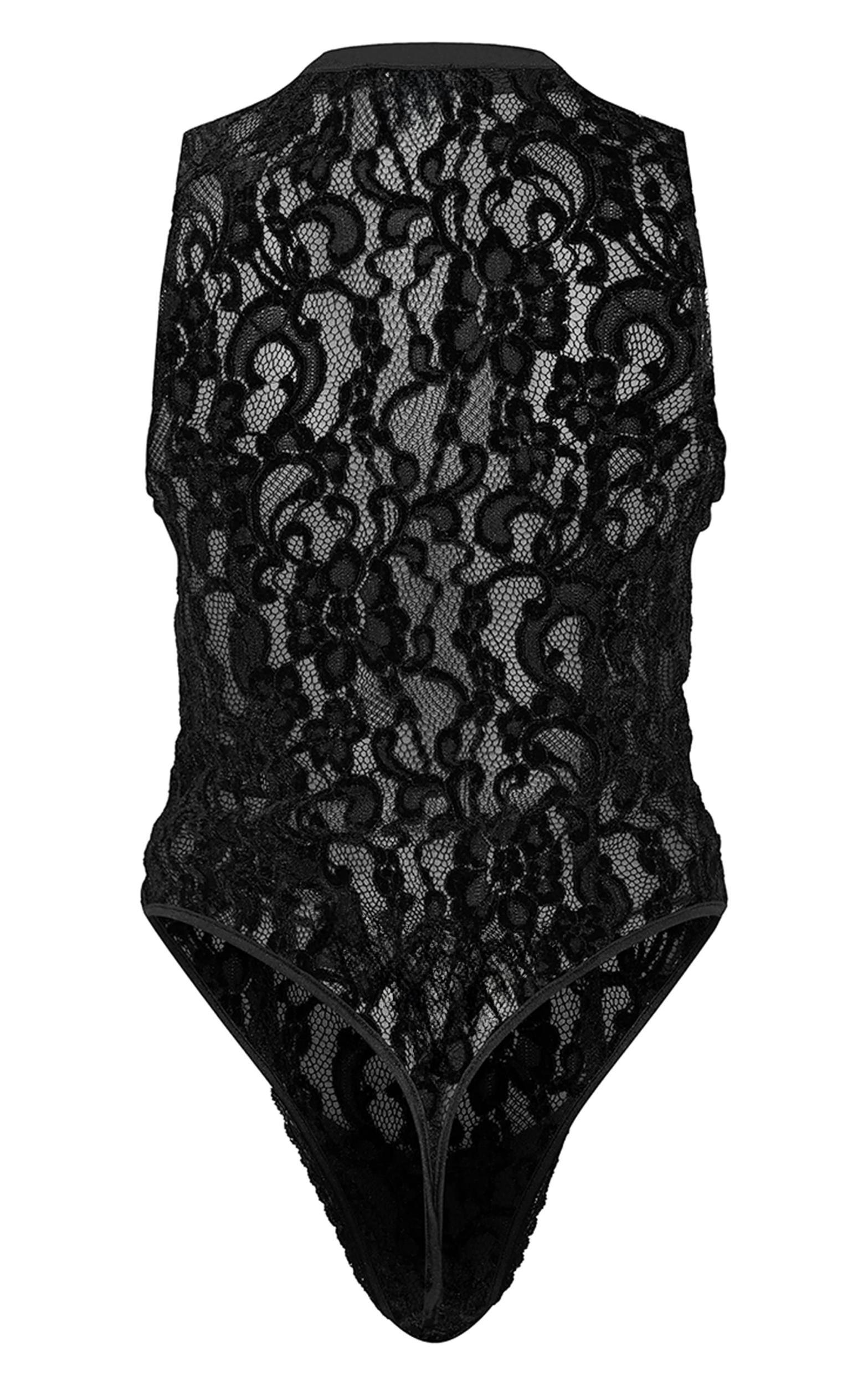 Black Velvet Lace Plunge Bodysuit Product Image