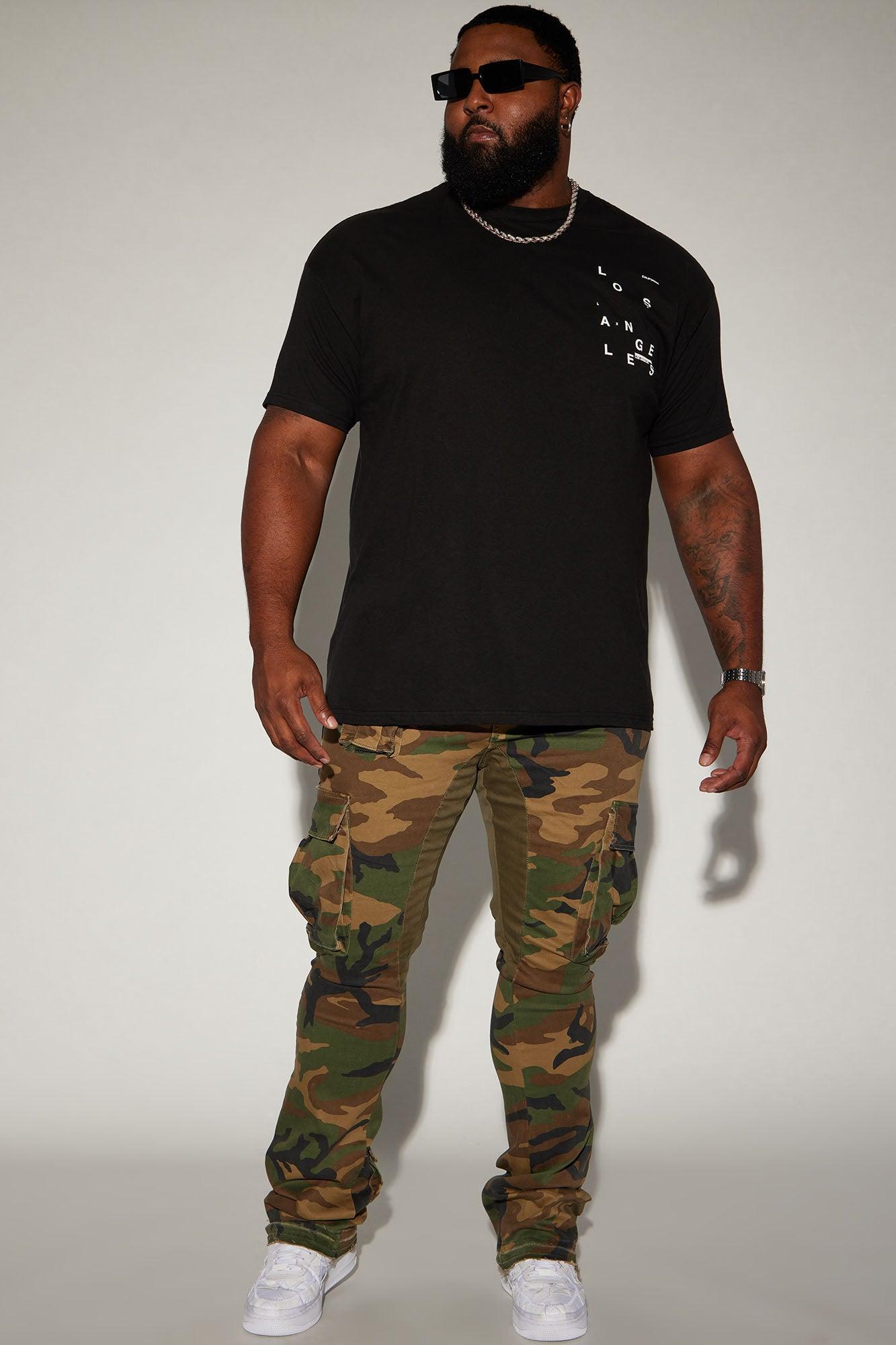 Into The Wild Panel Cargo Stacked Skinny Flare Pants - Camouflage Product Image