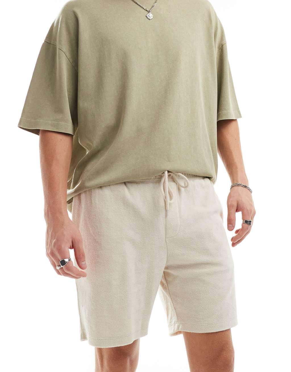 ASOS DESIGN slim terrycloth shorts in light gray Product Image