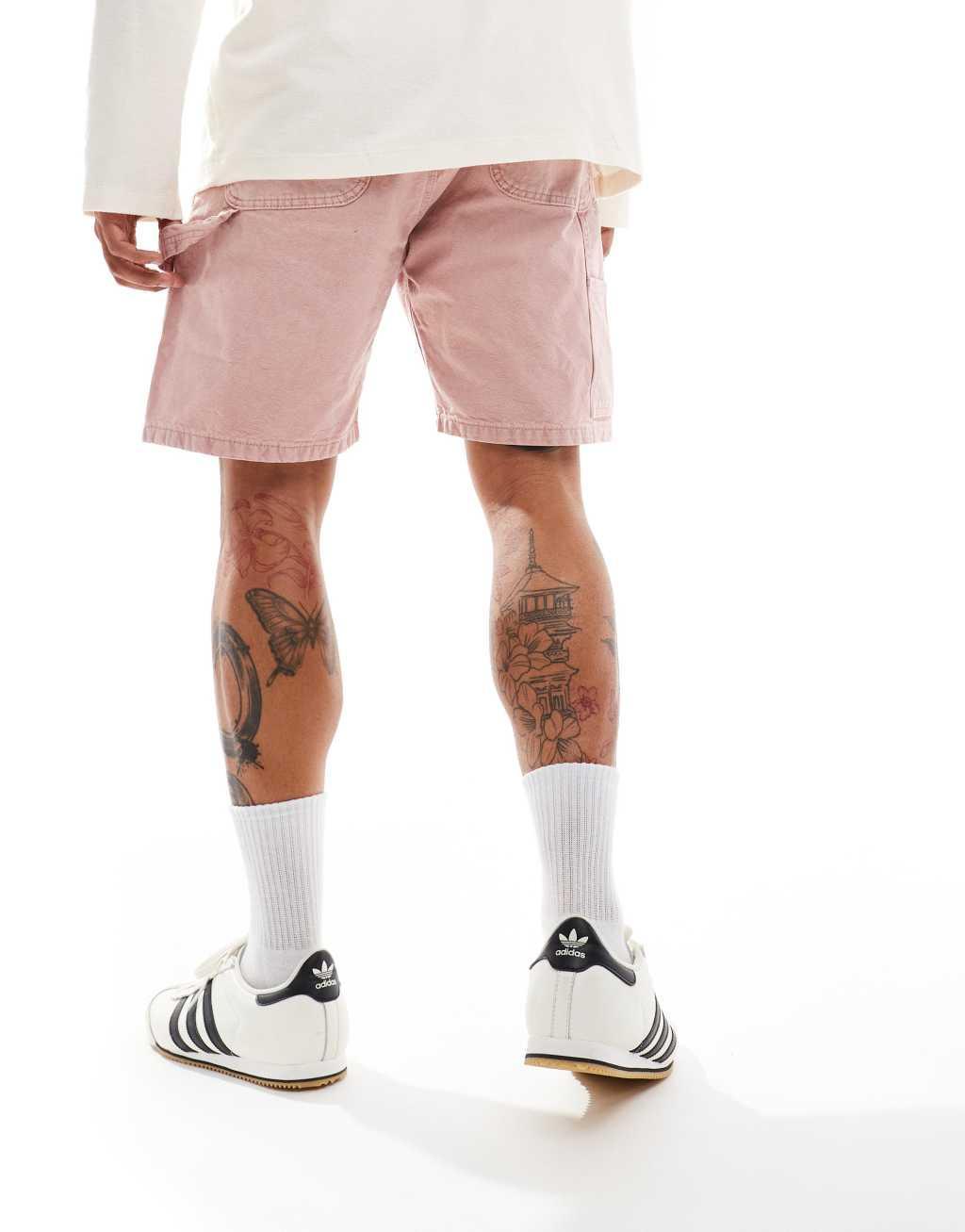 Jack & Jones baggy carpenter fit denim short in pink  Product Image