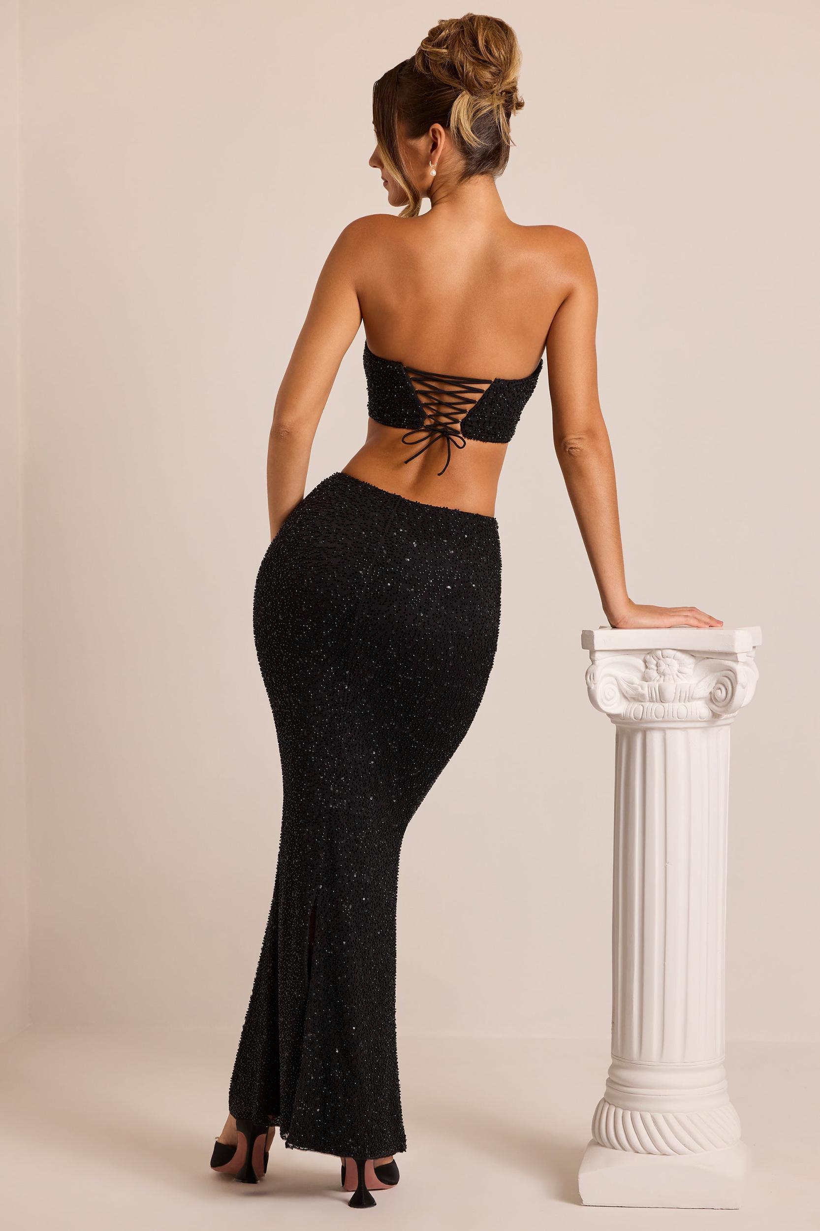 Embellished Strapless Corset Top in Black Product Image