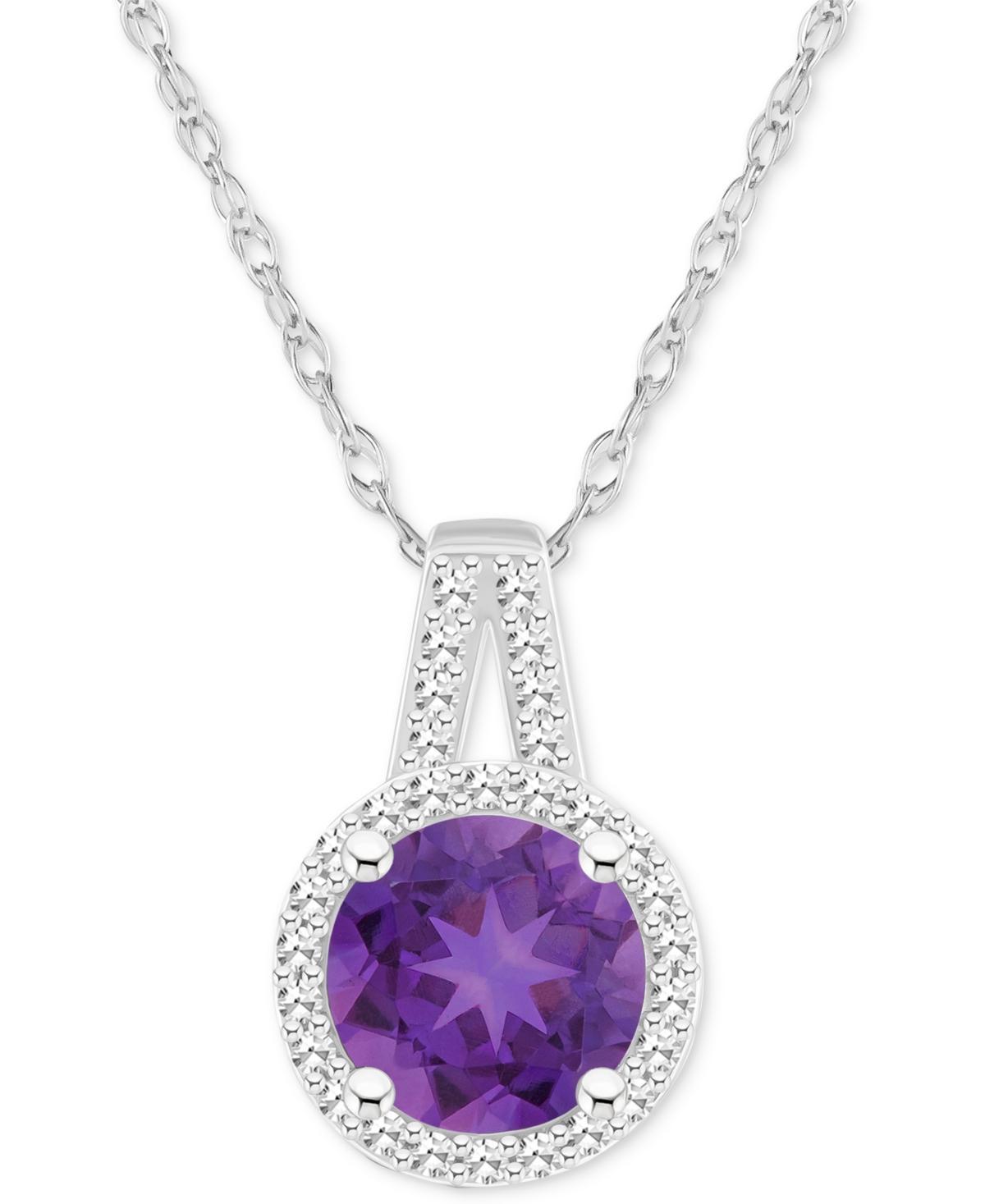 Celebration Gems Sterling Silver 7 mm Round Gemstone & 1/8 Carat T.W. Diamond Halo Pendant Necklace, Women's, Size: 18", Blue Topaz Product Image