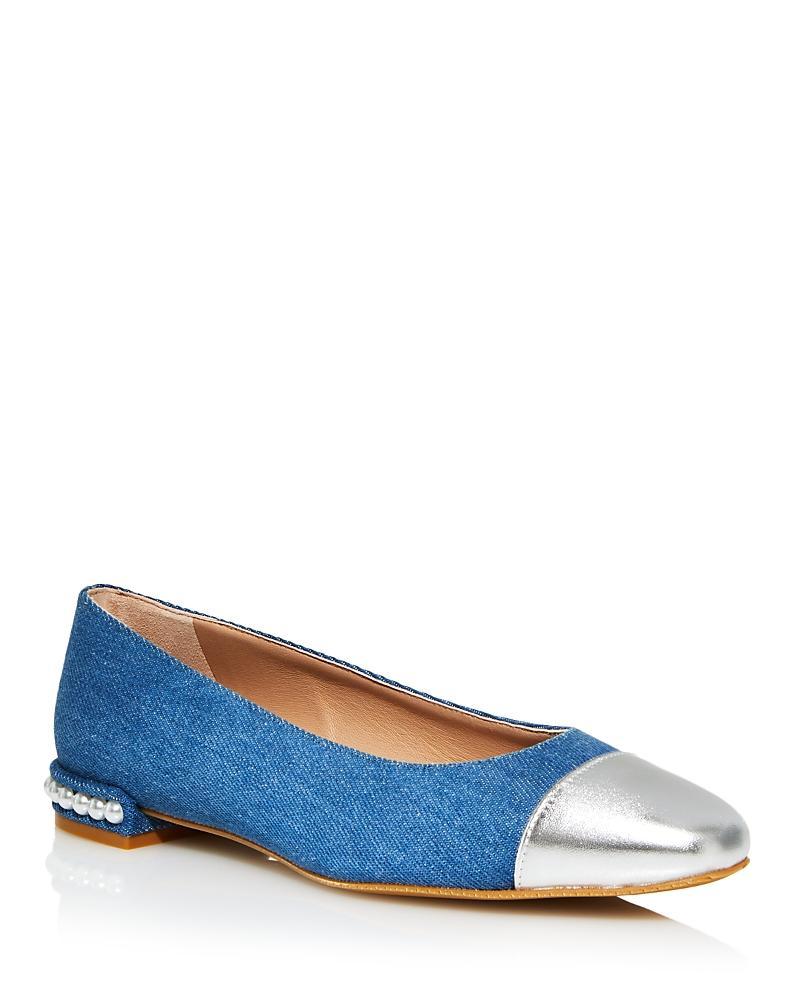 Womens Pearl-Embellished Leather Flats Product Image