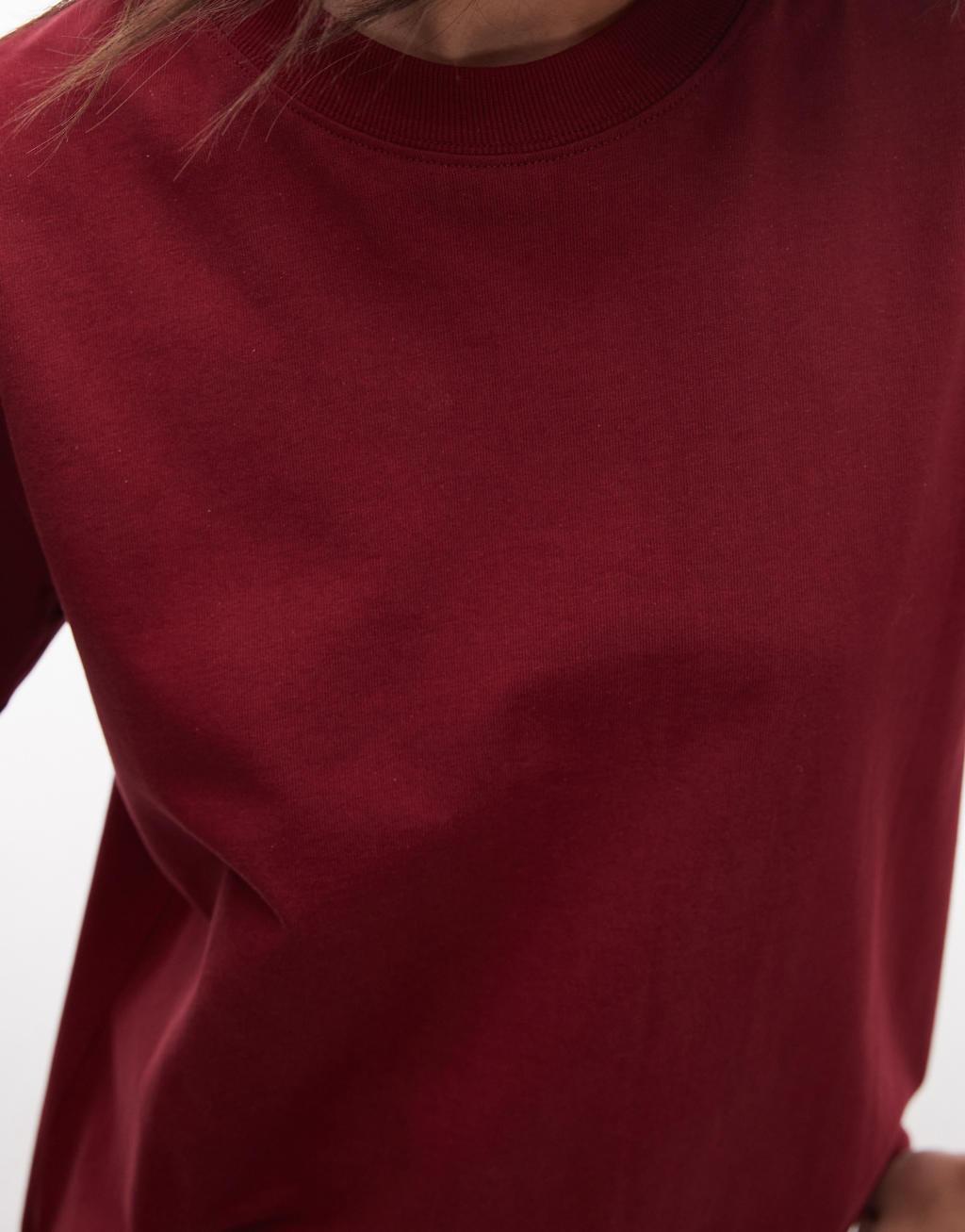 Topshop premium basic short sleeve tee in burgundy Product Image