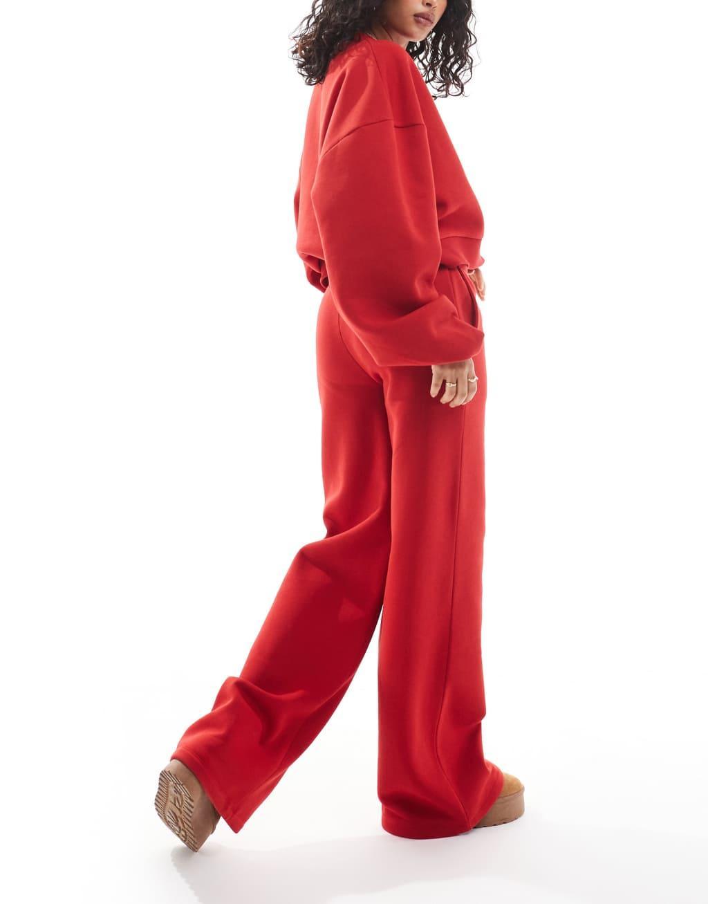 ASOS DESIGN wide leg sweatpants in red - part of a set Product Image