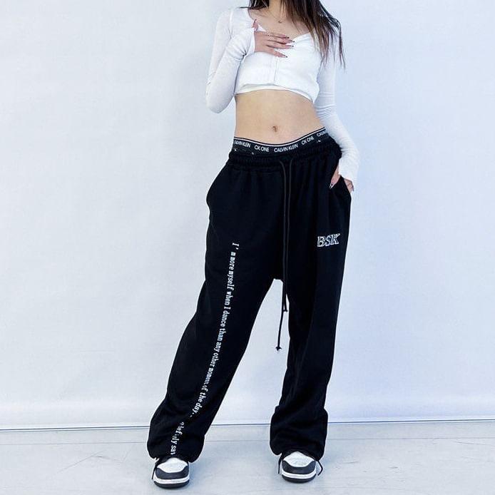 Drawstring Waist Lettering Print Wide Leg Sweatpants Product Image