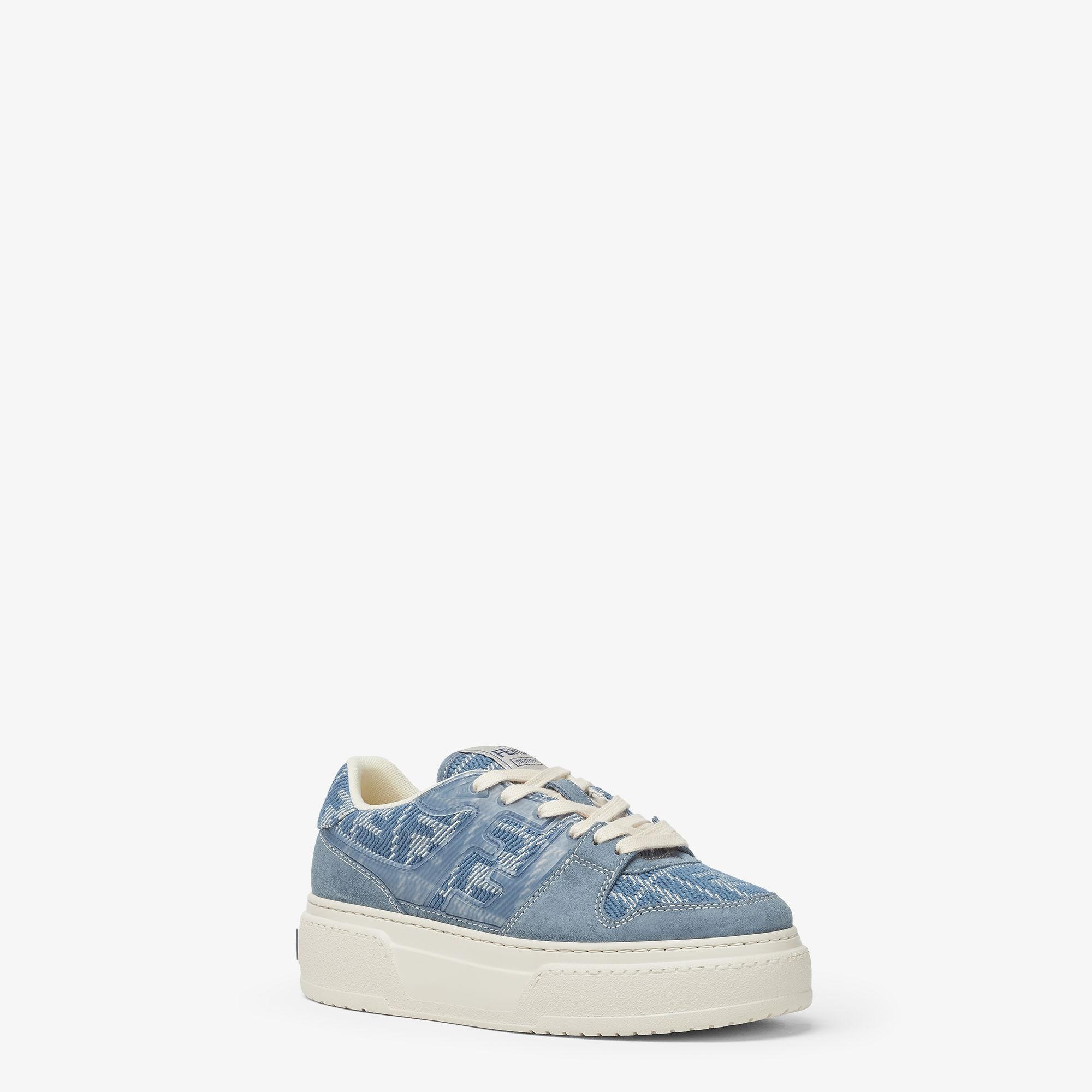 Fendi MatchDenim-effect FF jacquard and light blue suede platform low tops Product Image