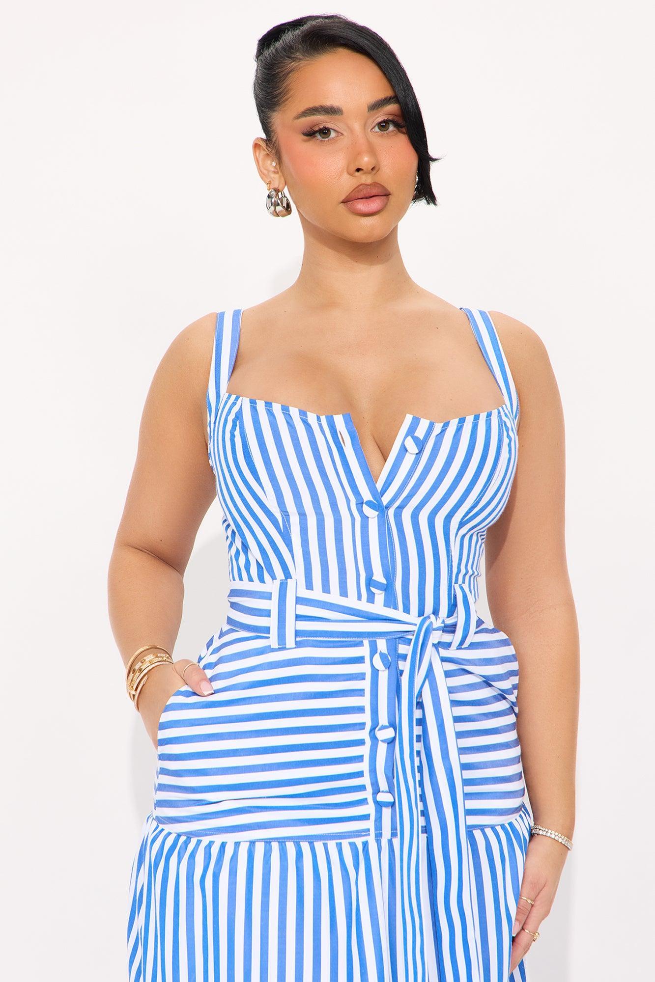 Sally Striped Maxi Dres - Blue Product Image