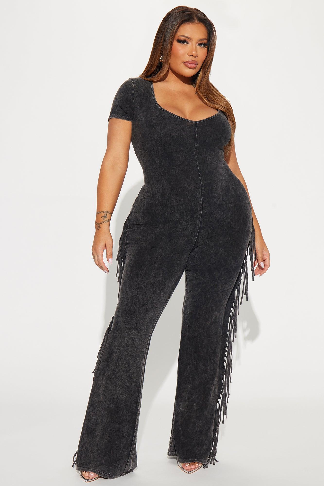 Carry Me Higher Fringe Jumpsuit - Black Product Image