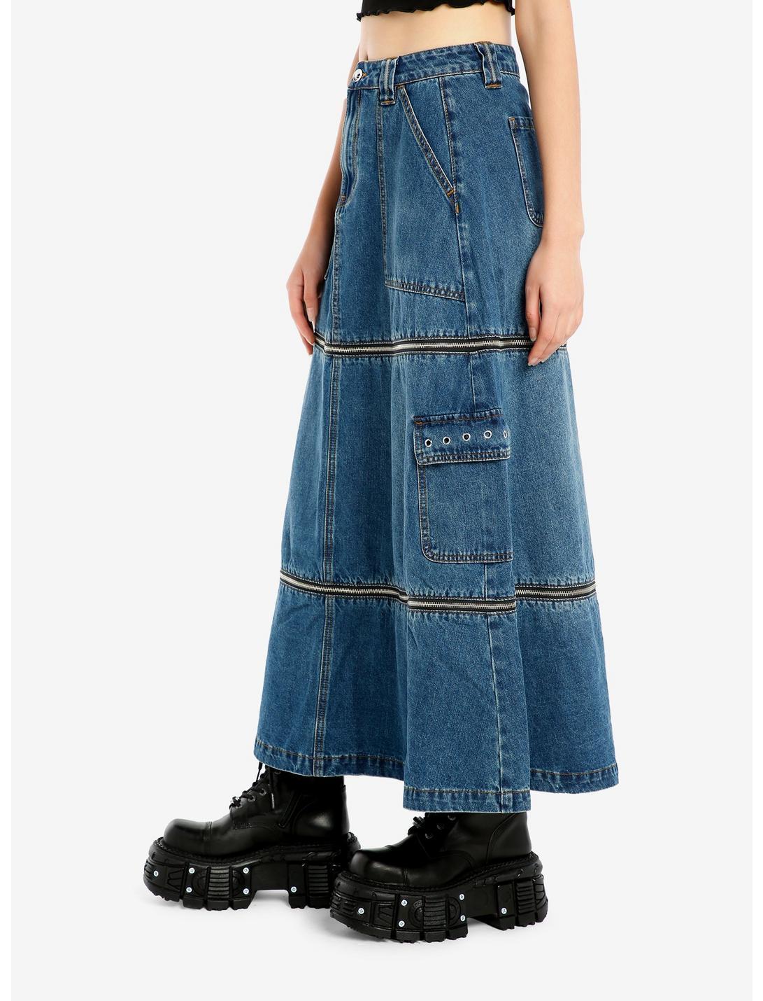 Social Collision Zip-Off Denim Cargo Maxi Skirt Product Image