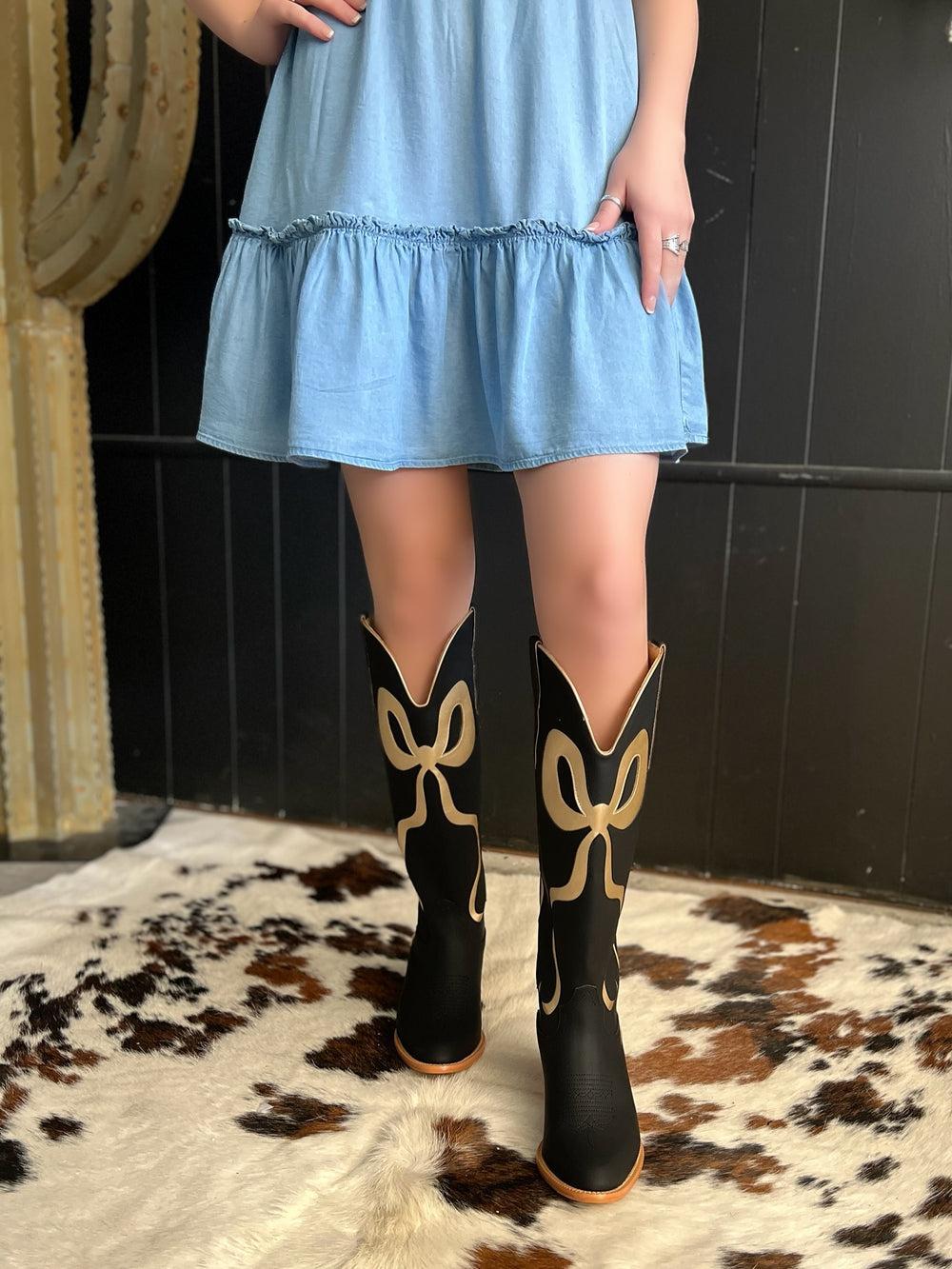 Chambray Denim Ruffle Mini Dress Product Image