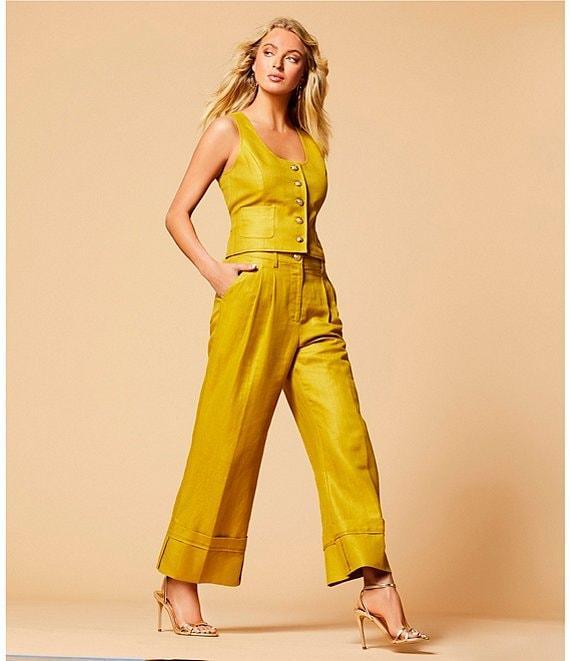 A Loves A Woven Scoop Neck Embellished Button Front Sleeveless Cropped Coordinating Vest Product Image