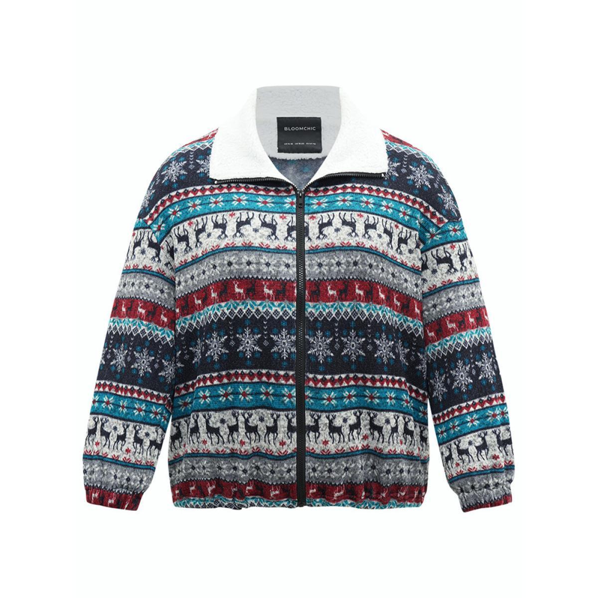 Plus Size Patchwork Contrast Drawstring Zipper Jacket Women Multicolor Elastic cuffs Dailywear Jackets BloomChic 26/4X Product Image