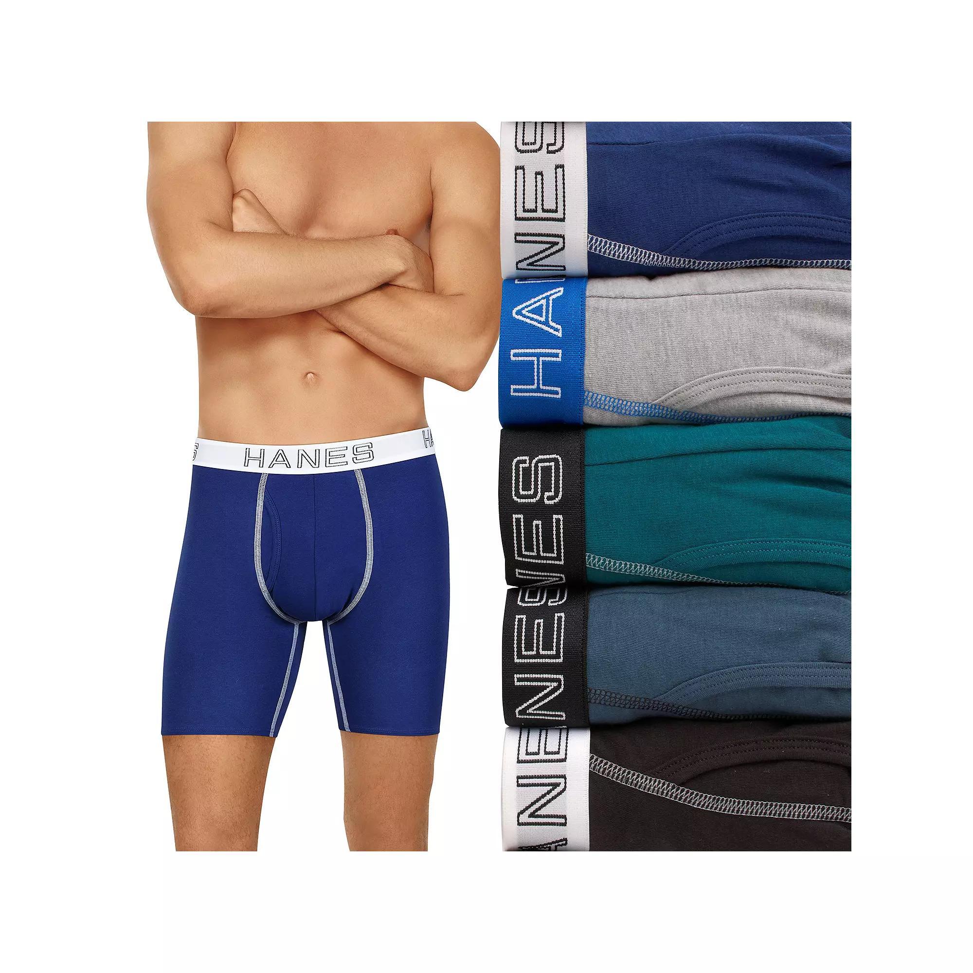 Hanes Ultimate 5-Pack Men's Stretch Long Leg Boxer Brief Underwear, Size: Large, Blue Grey Black Product Image