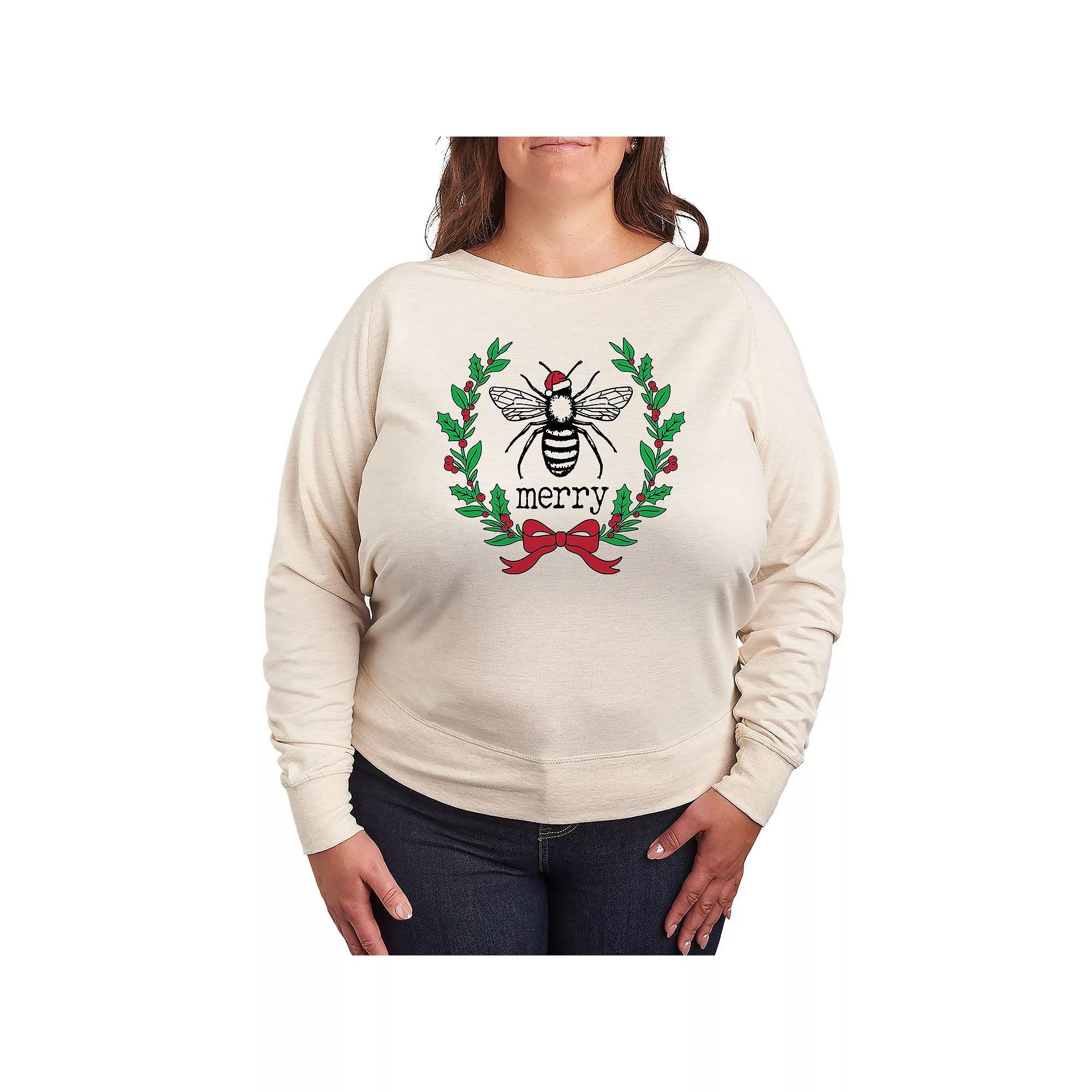 Plus Size Wicked Logo French Terry Long Sleeve Tee, Womens Grey Green Product Image