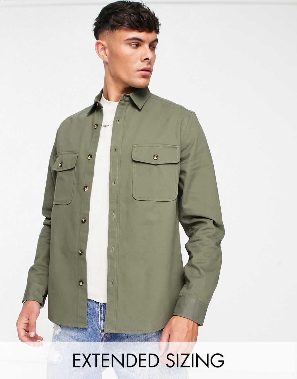 ASOS DESIGN cotton overshirt in khaki  Product Image