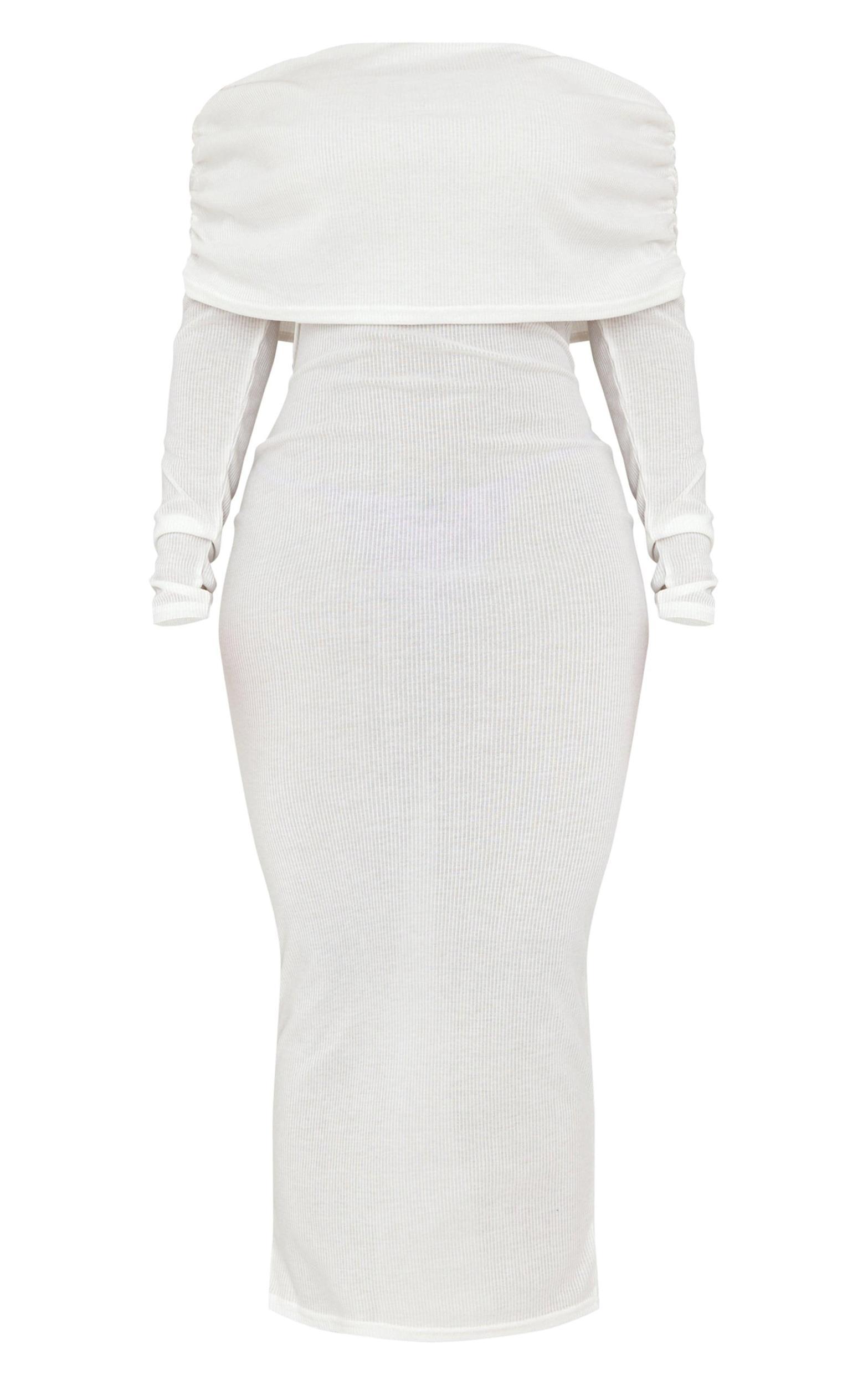 Shape White Rib Bardot Long Sleeve Maxi Dress Product Image