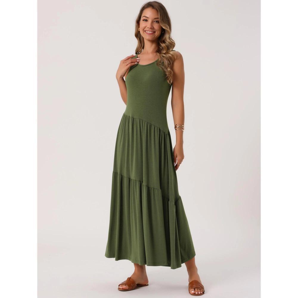 INSPIRE CHIC Women's Summer Casual Sleeveless Crewneck Aline Flowy Tiered Maxi Long Beach Sundress Product Image
