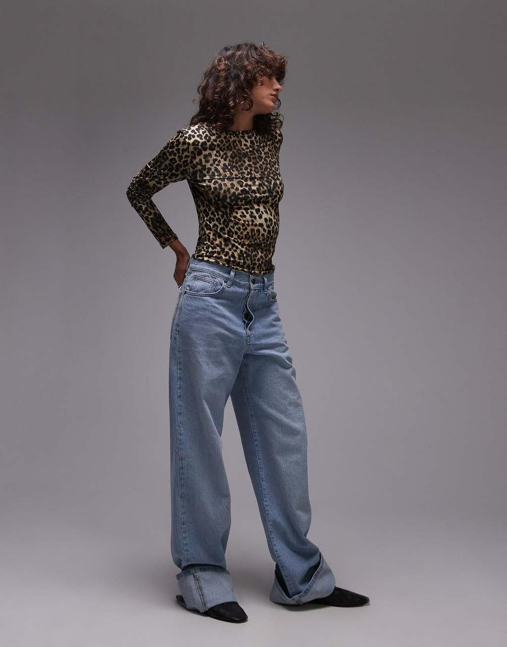 Topshop leopard print microfiber long sleeve top Product Image