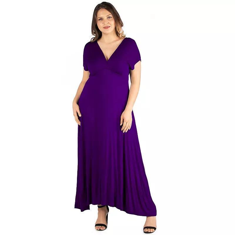 Plus Size 24seven Comfort Apparel Empire Waist V-Neck Maxi Dress, Women's, Size: 3XL, Black Product Image