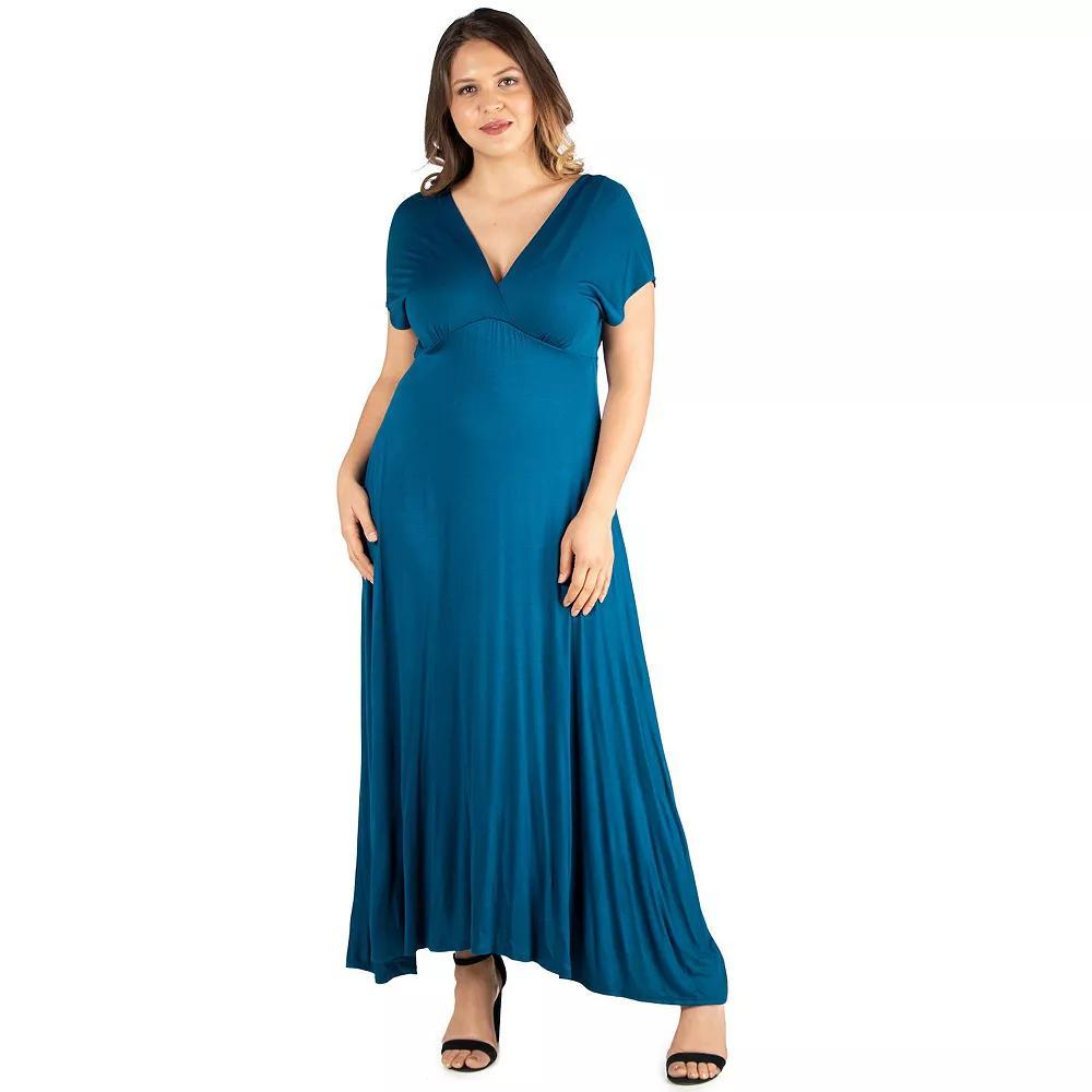 Plus Size 24seven Comfort Apparel Empire Waist V-Neck Maxi Dress, Women's, Size: 3XL, Black Product Image