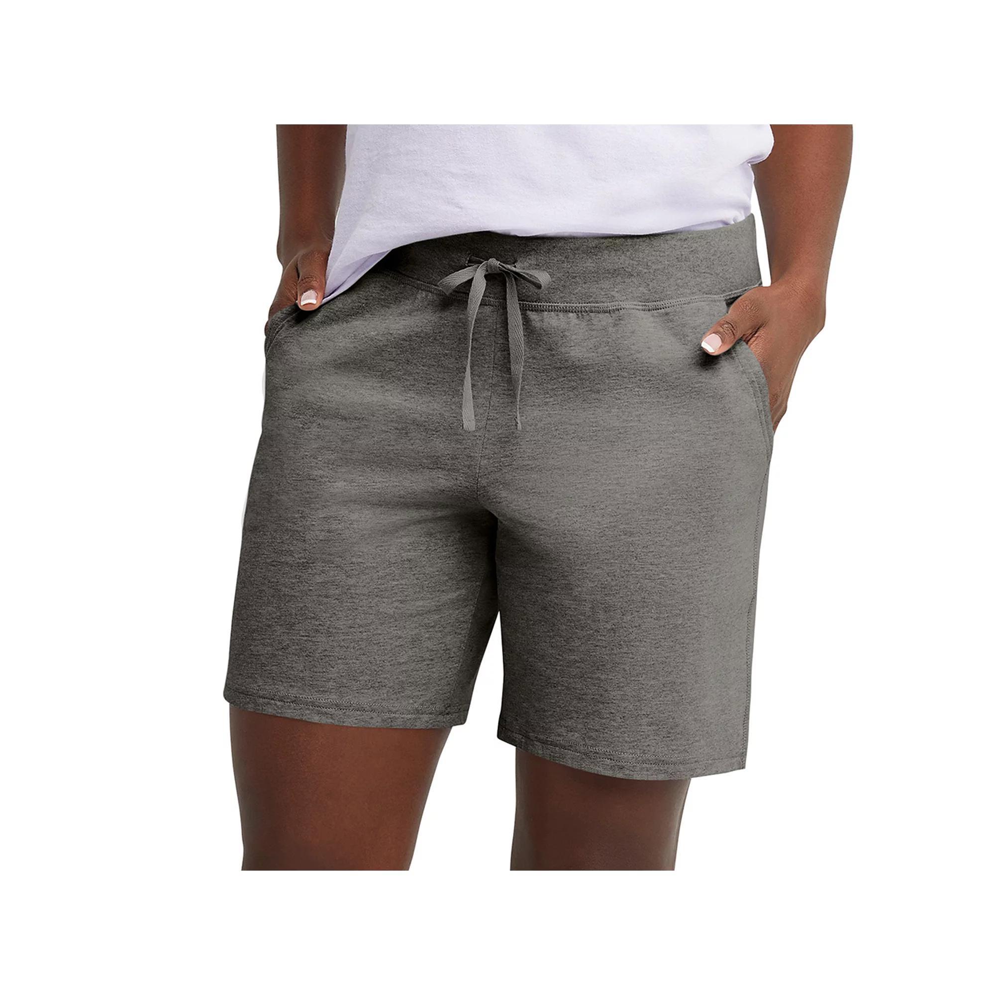 Women's Hanes® Jersey Drawstring Shorts, Size: XL, Light Silver Product Image