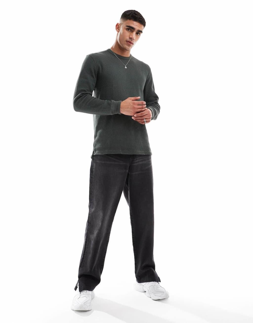 Cotton On chunky waffle knit long sleeve t-shirt in green Product Image