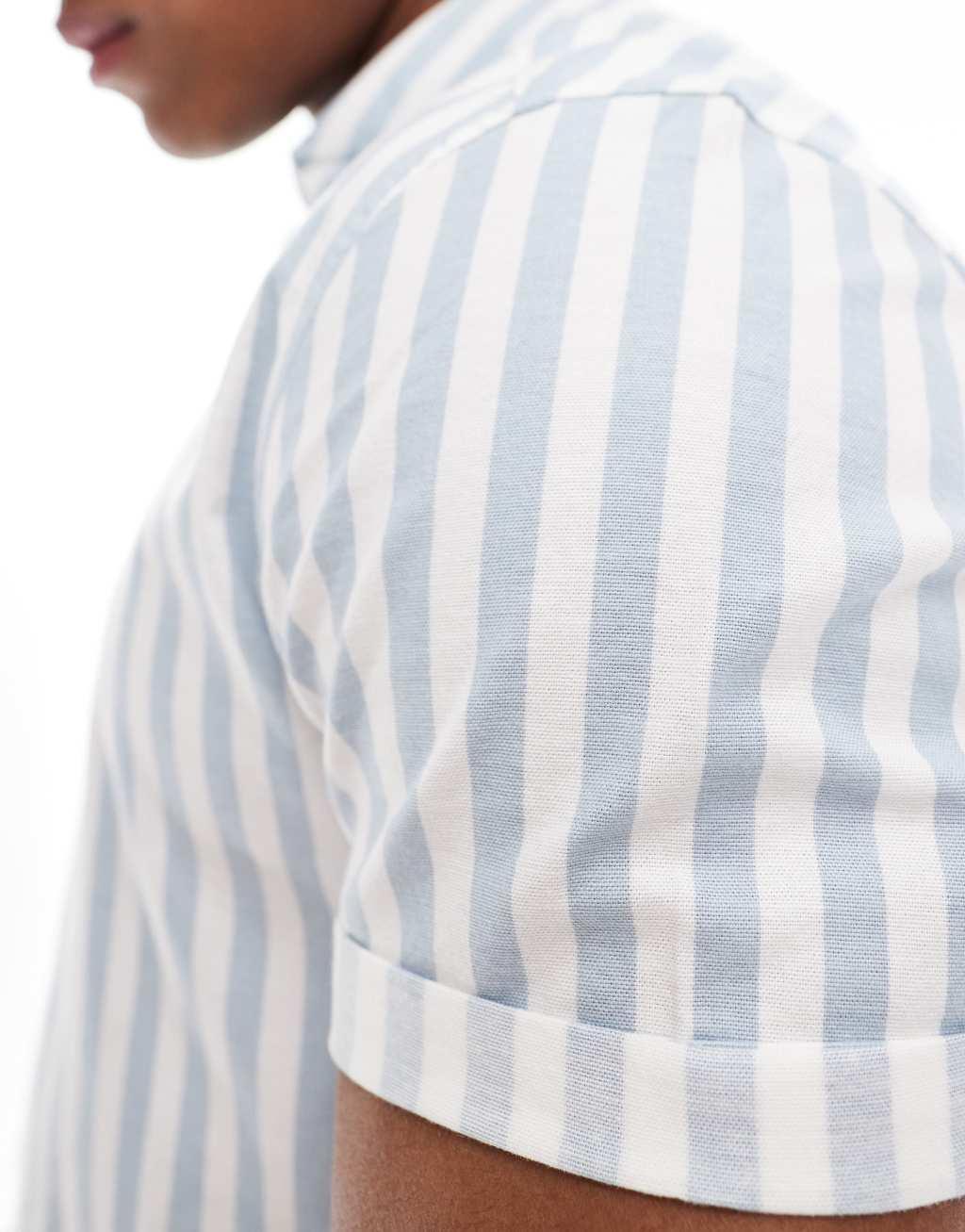 ASOS DESIGN stretch skinny oxford striped shirt in light blue  Product Image
