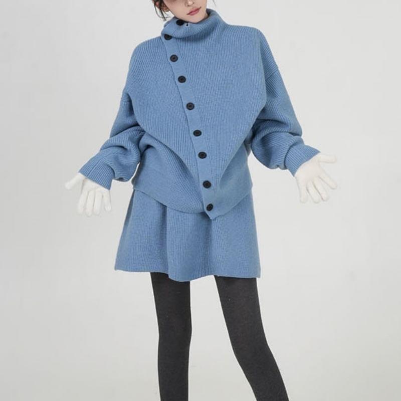 Set: Turtleneck Plain Cape + Mini A-Line Skirt Product Image