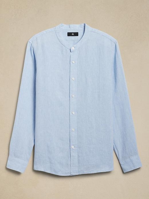 Castello Linen Banded-Collar Shirt Product Image