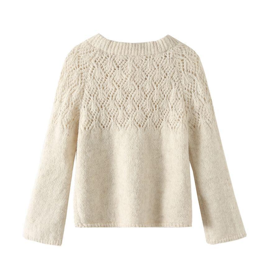 Tie-Neck Melange Pointelle Sweater Product Image
