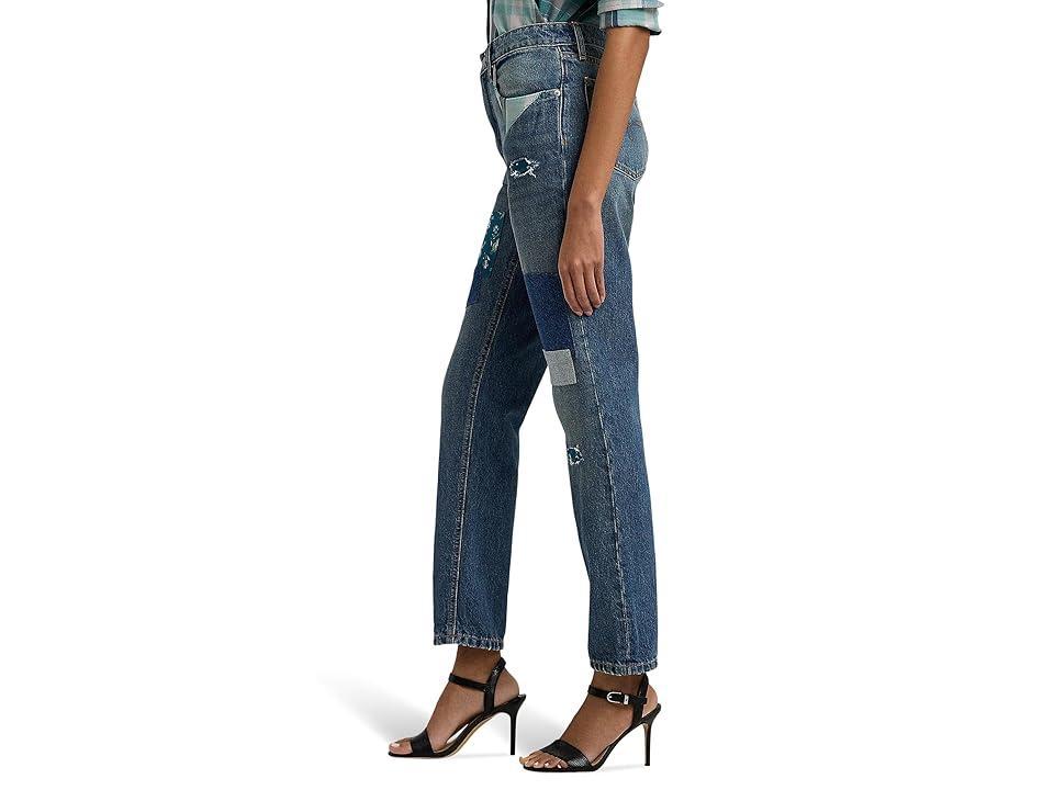 Lauren Ralph Lauren Patchwork Boyfriend Tapered Ankle Jeans (Dusk Indigo Wash) Women's Jeans Product Image