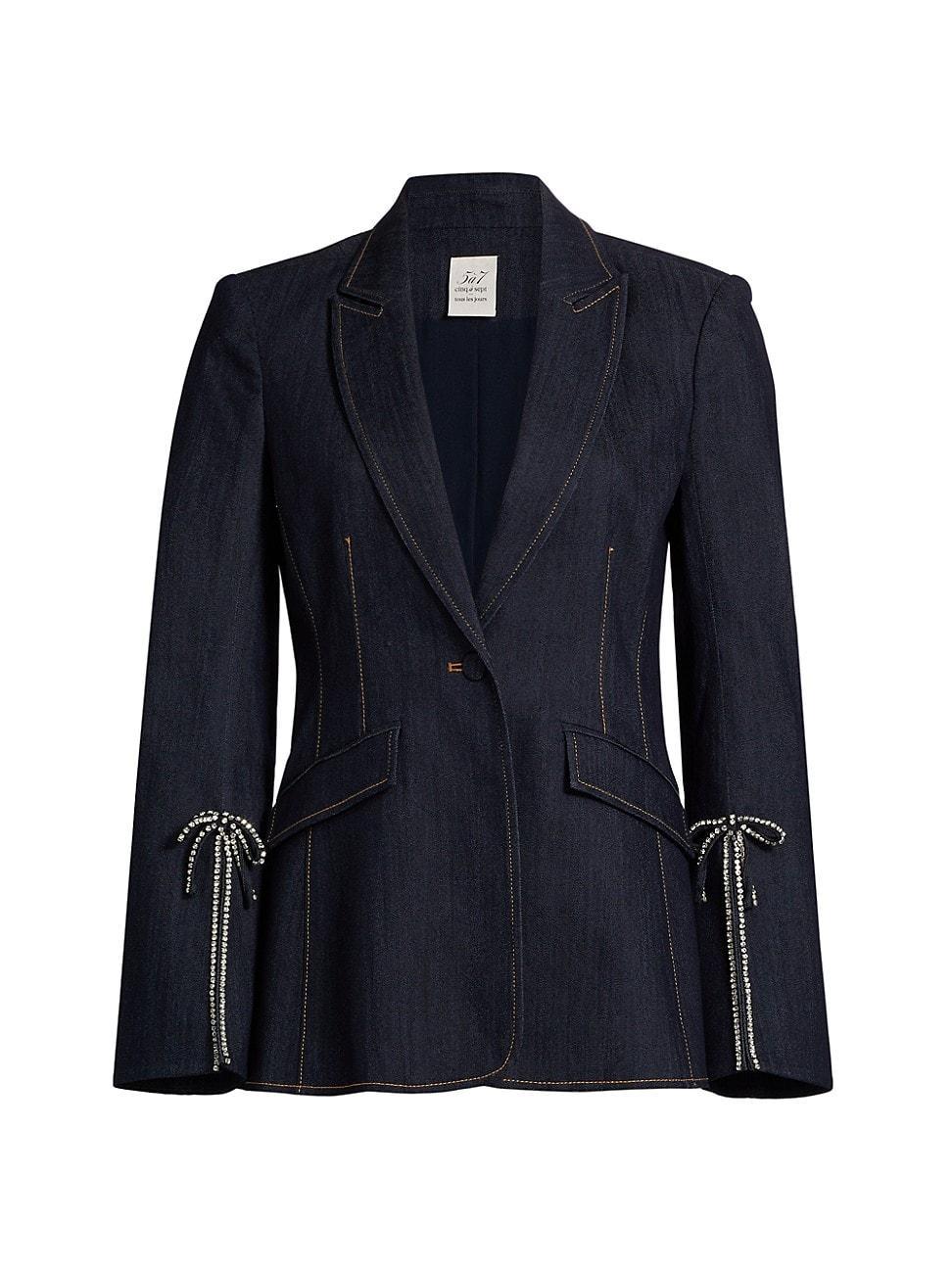 Womens Crystal-Embellished Velvet Single-Breasted Blazer Product Image