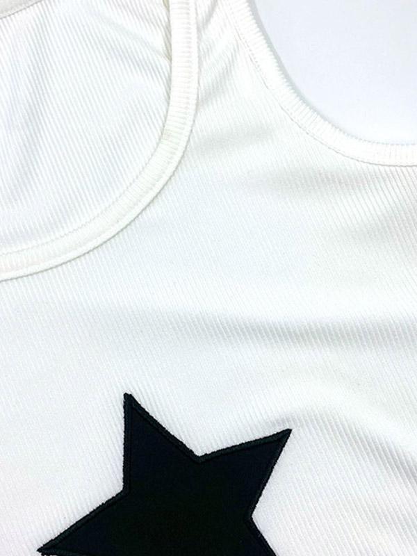 Star Embroidered Rib Cropped Tank Top Product Image