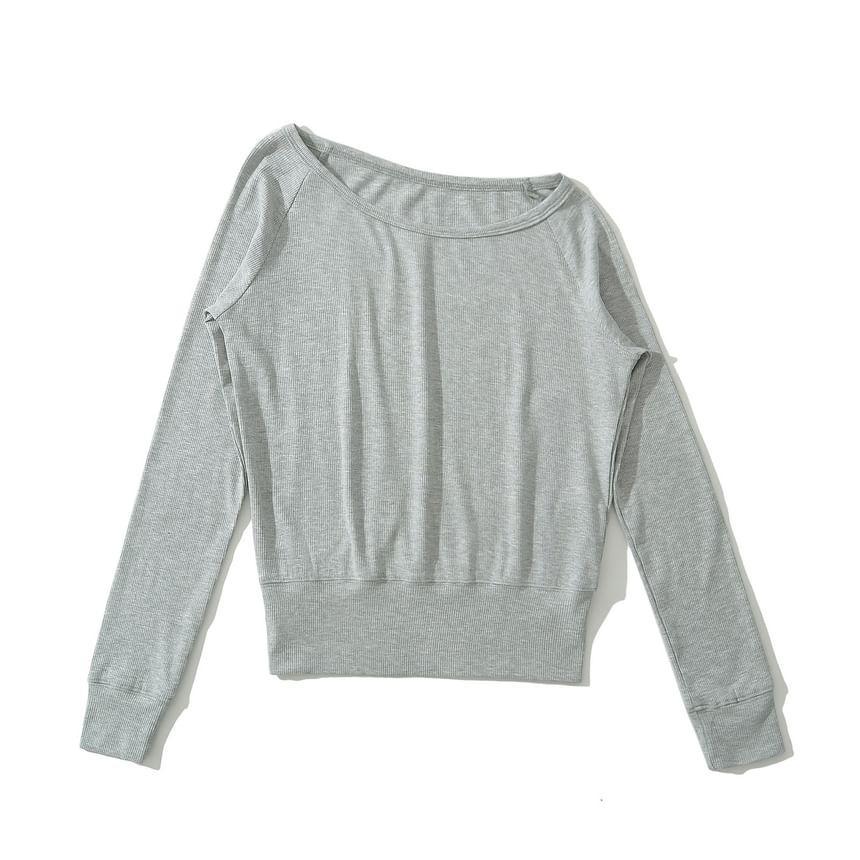 Long-Sleeve Asymmetrical Neck Ribbed Tee Product Image
