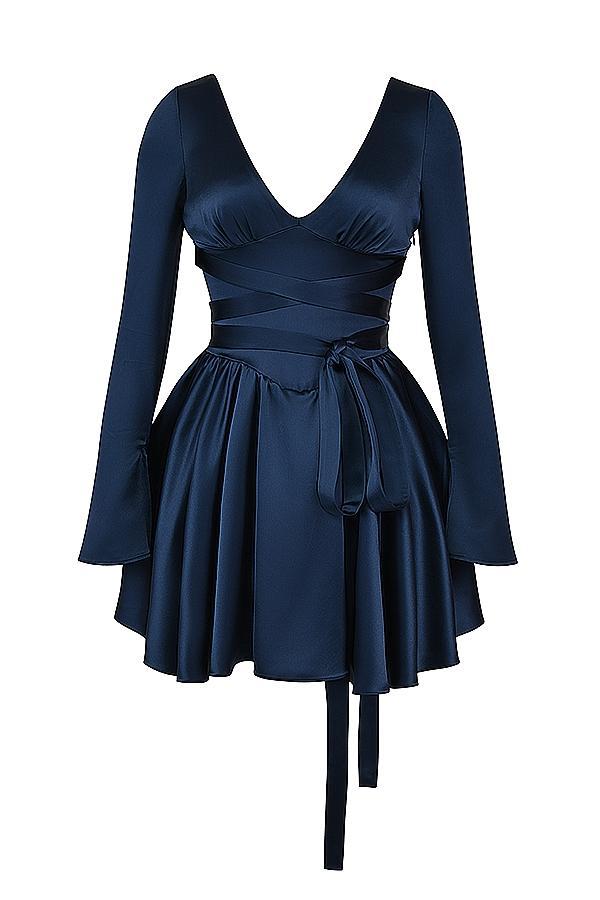 Dominique Navy Plunge Mini Dress Product Image