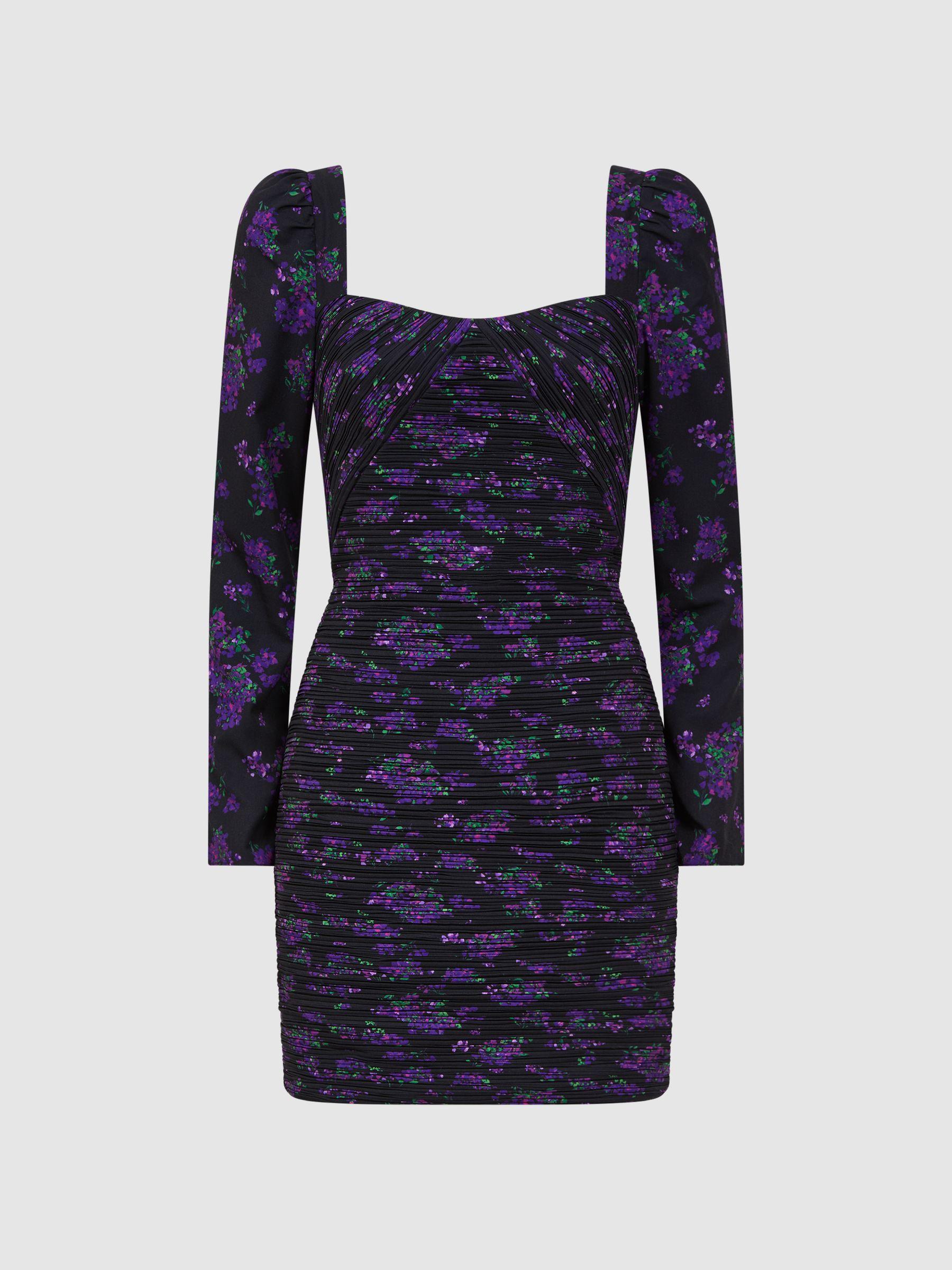 Amur Pleated Floral Bodycon Mini Dress in Hydrangea Berry Product Image