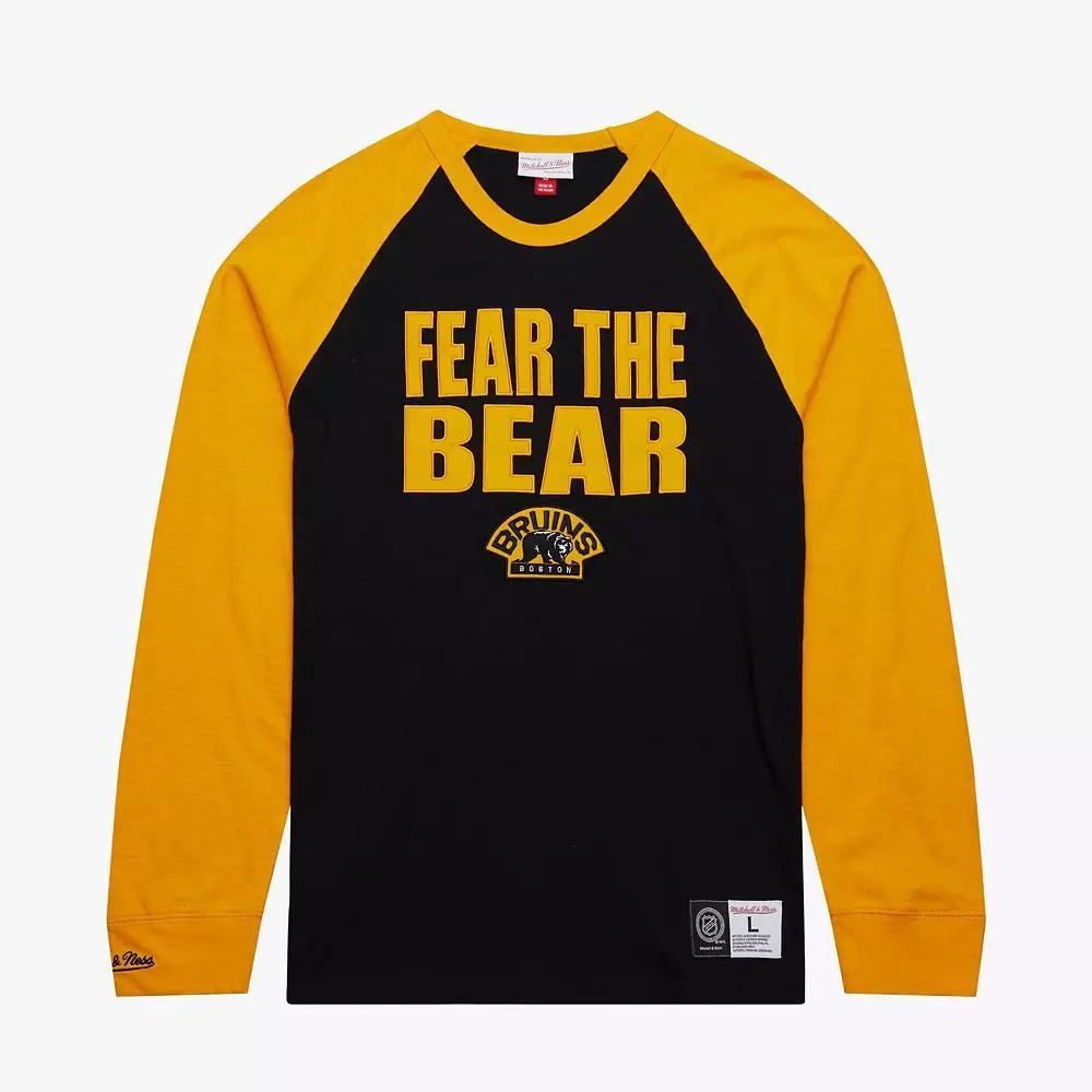 Men's Mitchell & Ness  Black/Gold Boston Bruins Legendary Slub Raglan Long Sleeve T-Shirt, Size: Large Product Image